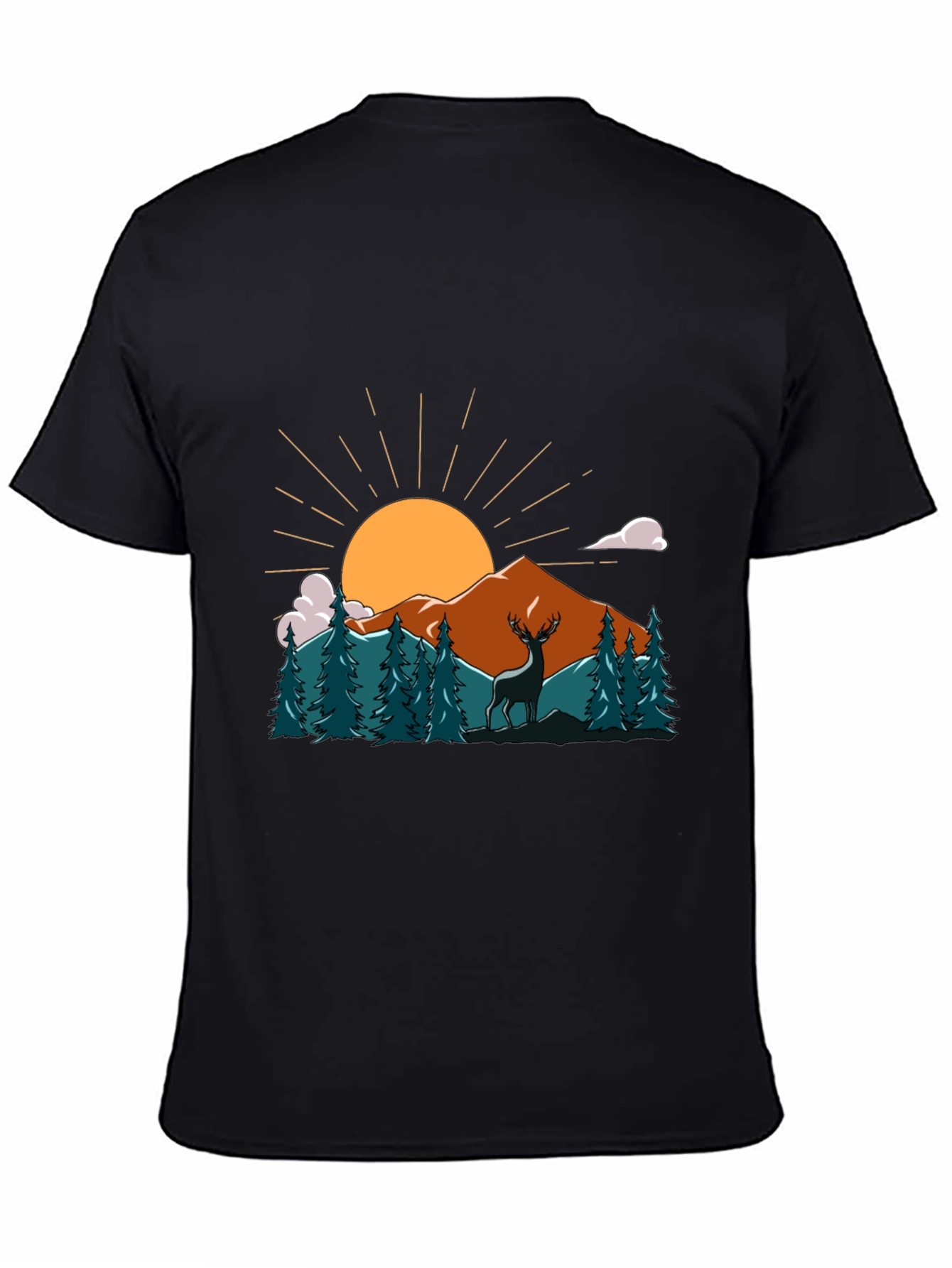 Nature Deer Graphic Tee - Soft Cotton Black T-Shirt