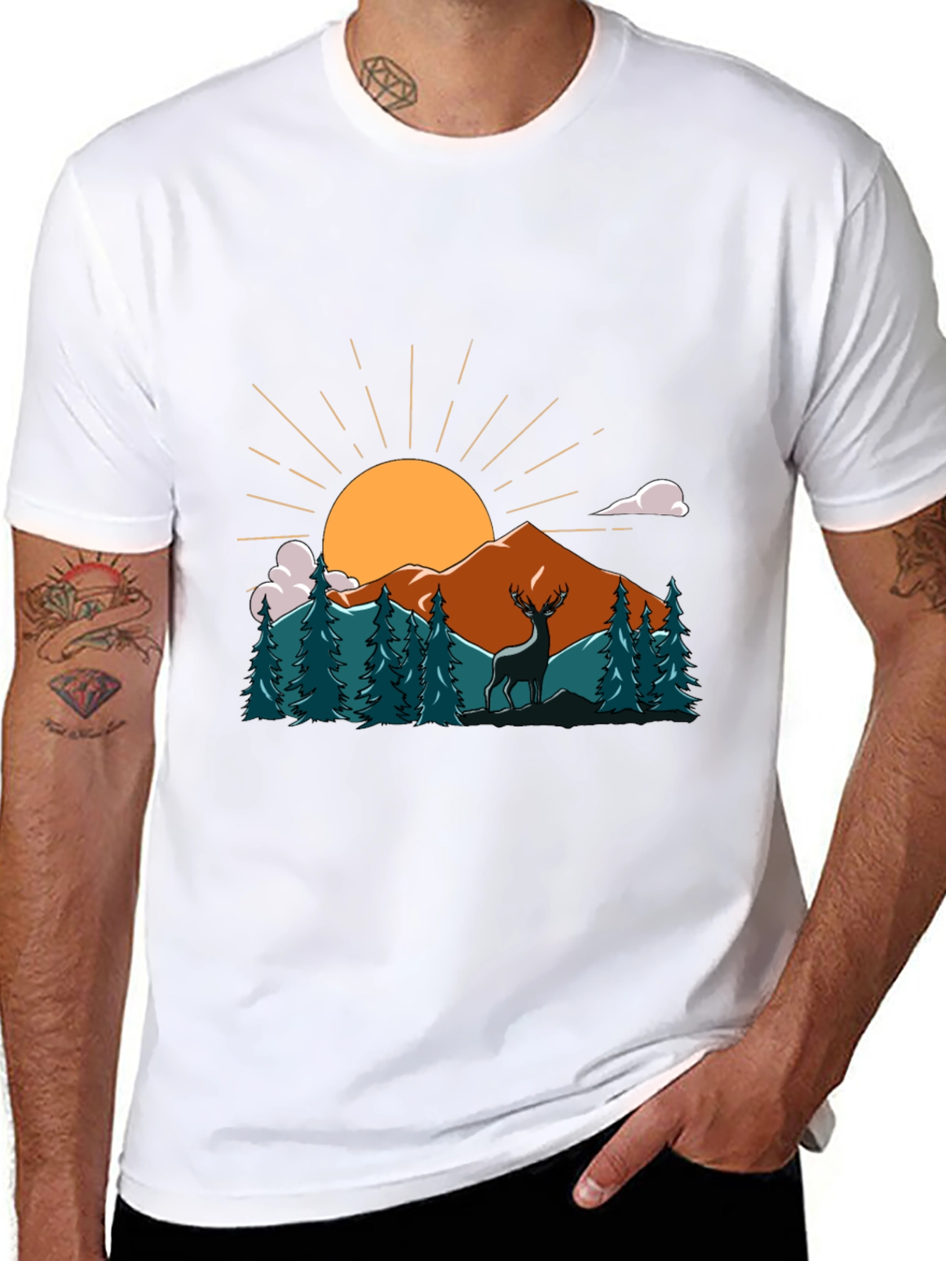 Nature Deer Graphic Tee - Soft Cotton Black T-Shirt