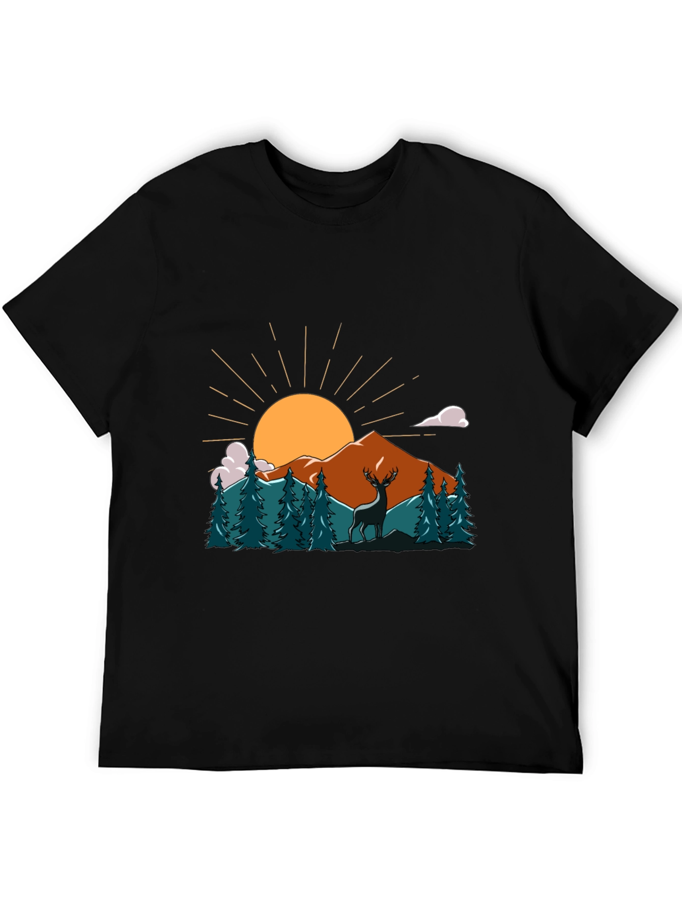Nature Deer Graphic Tee - Soft Cotton Black T-Shirt