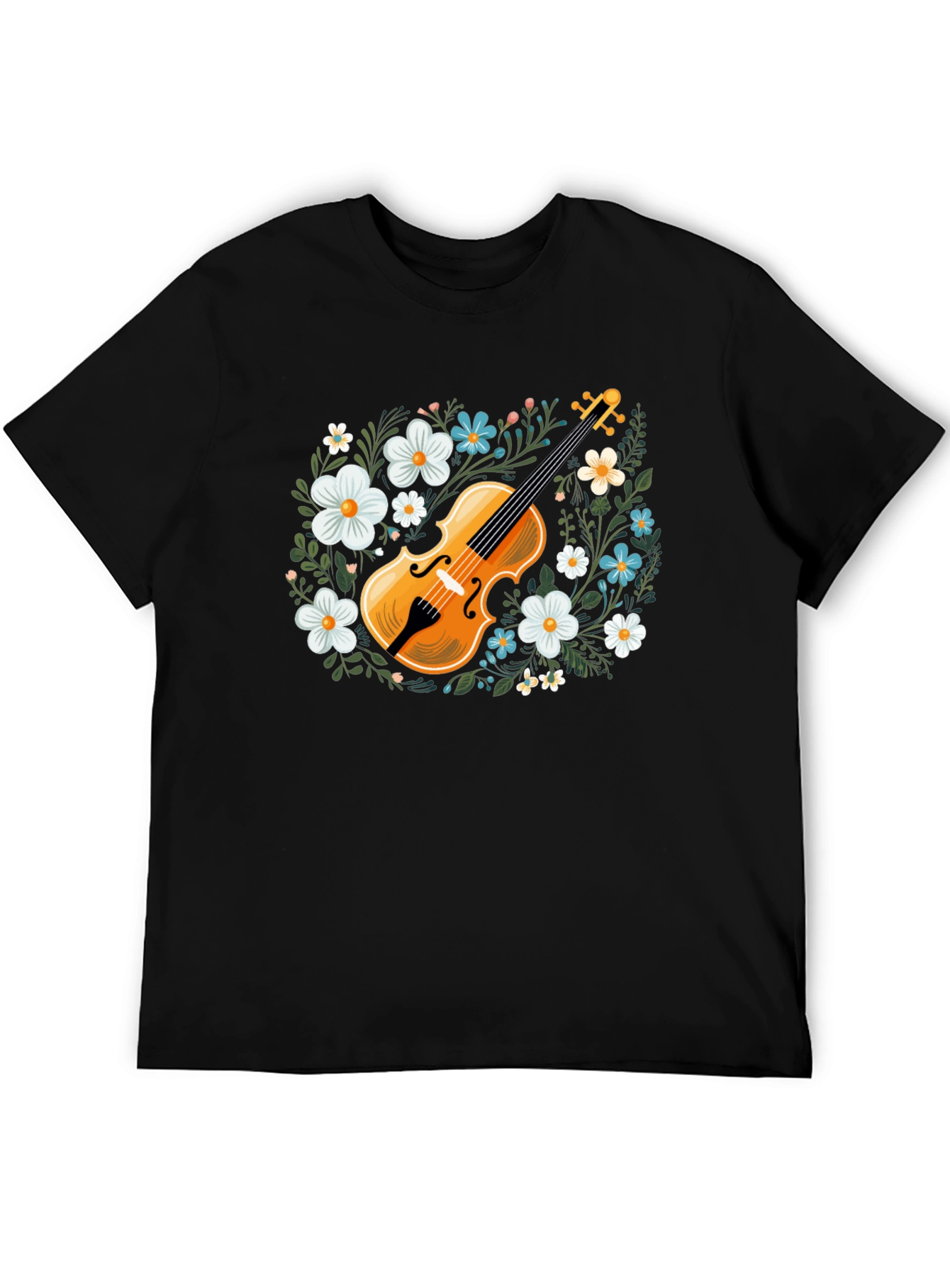 Floral Violin Graphic T-Shirt - Musical Style