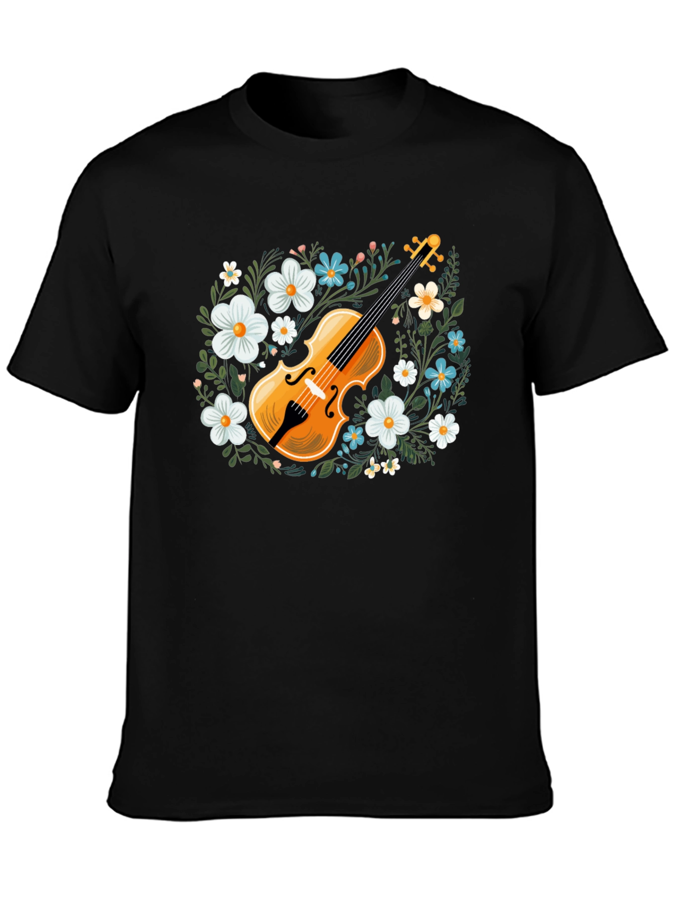 Floral Violin Graphic T-Shirt - Musical Style