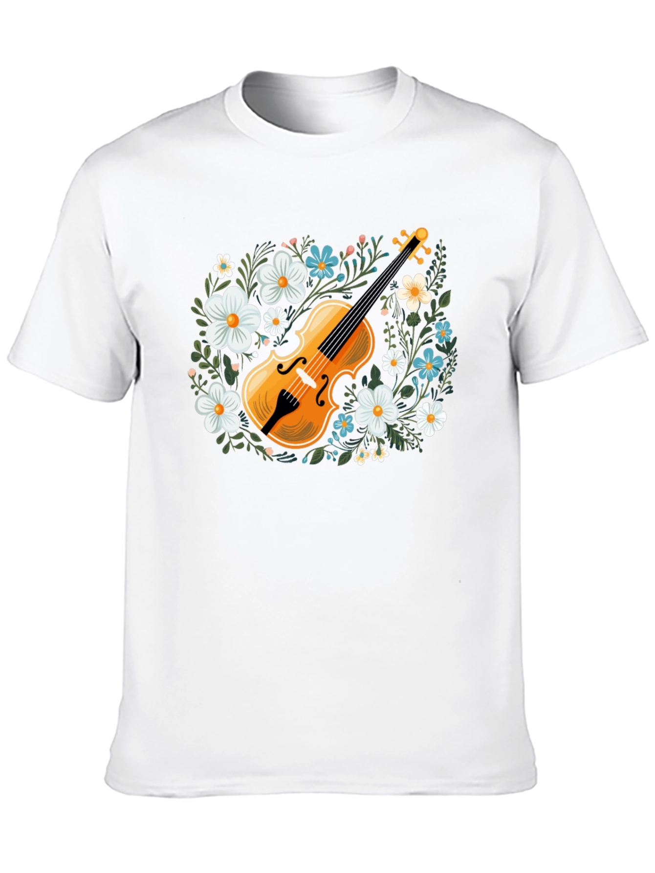 Floral Violin Graphic T-Shirt - Musical Style