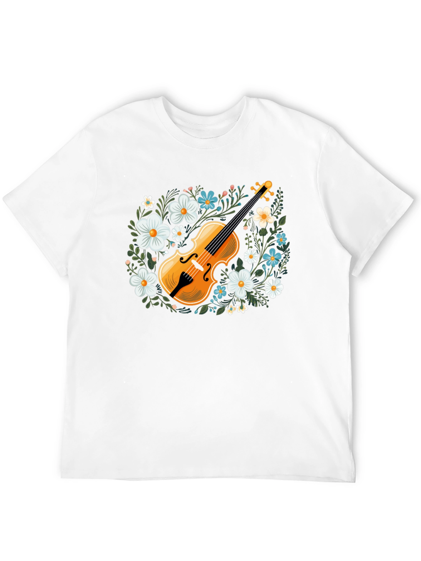 Floral Violin Graphic T-Shirt - Musical Style