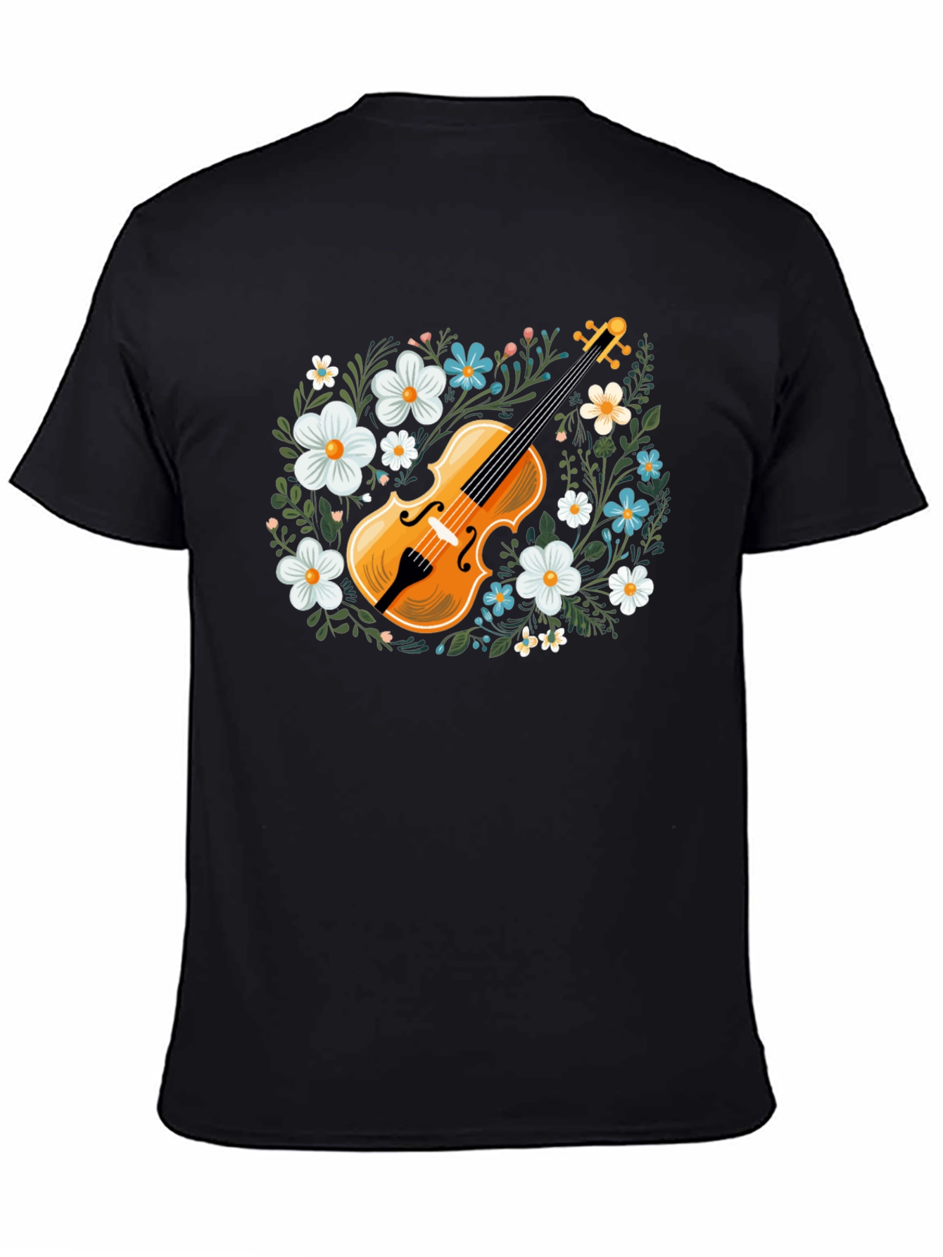 Floral Violin Graphic T-Shirt - Musical Style