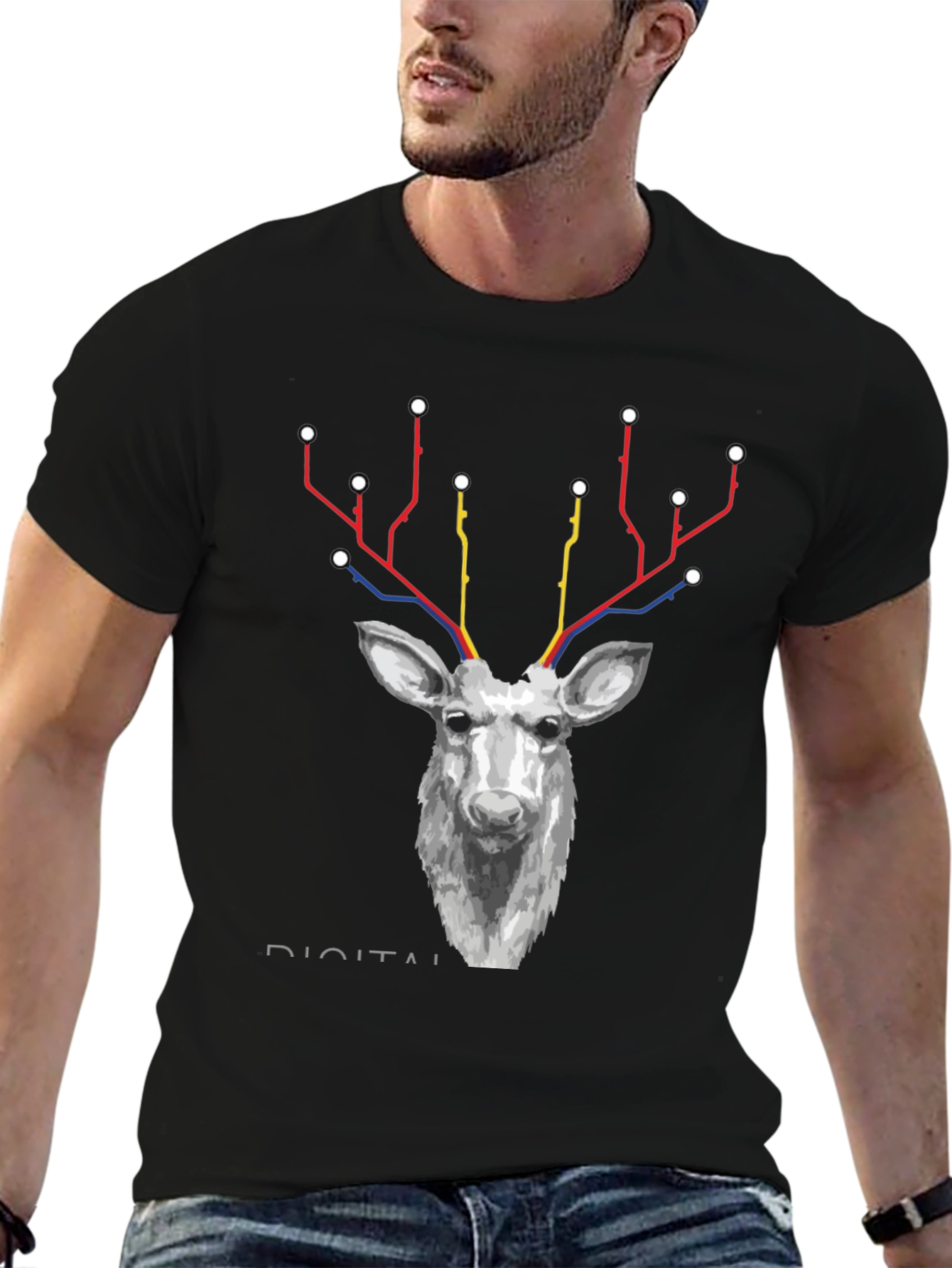 Digital Deer Graphic Tee - Black