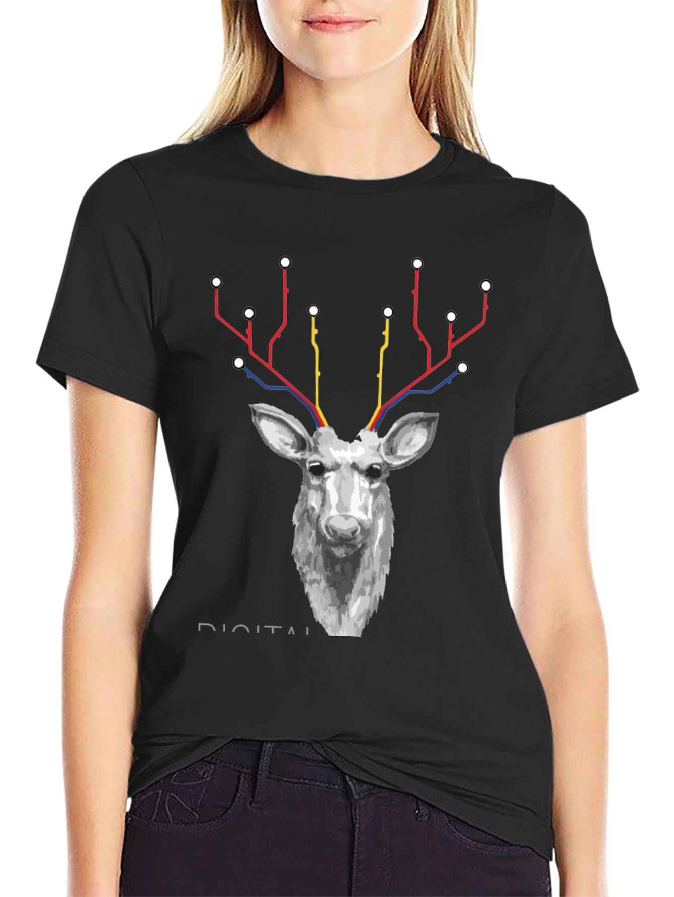 Digital Deer Graphic Tee - Black