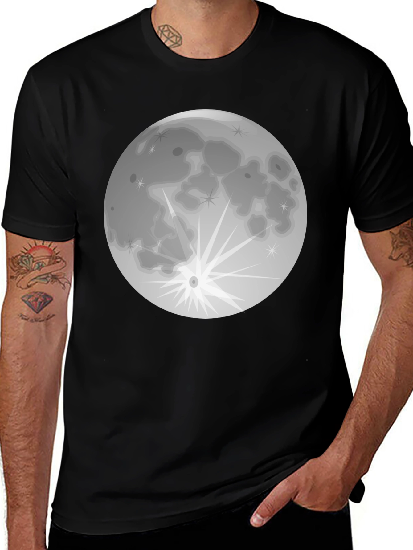 Full Moon Graphic T-Shirt - Black Cotton Tee