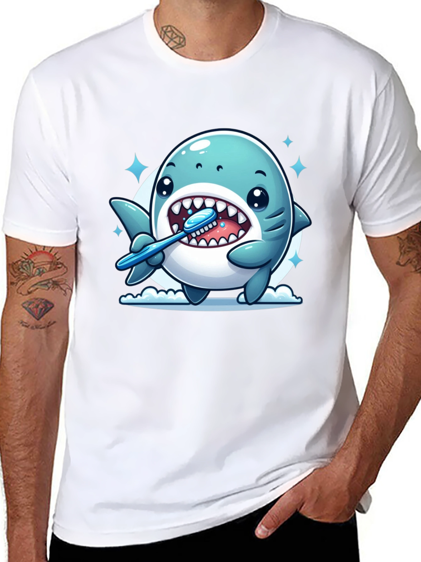 Cute Shark Brushing Teeth Graphic Tee