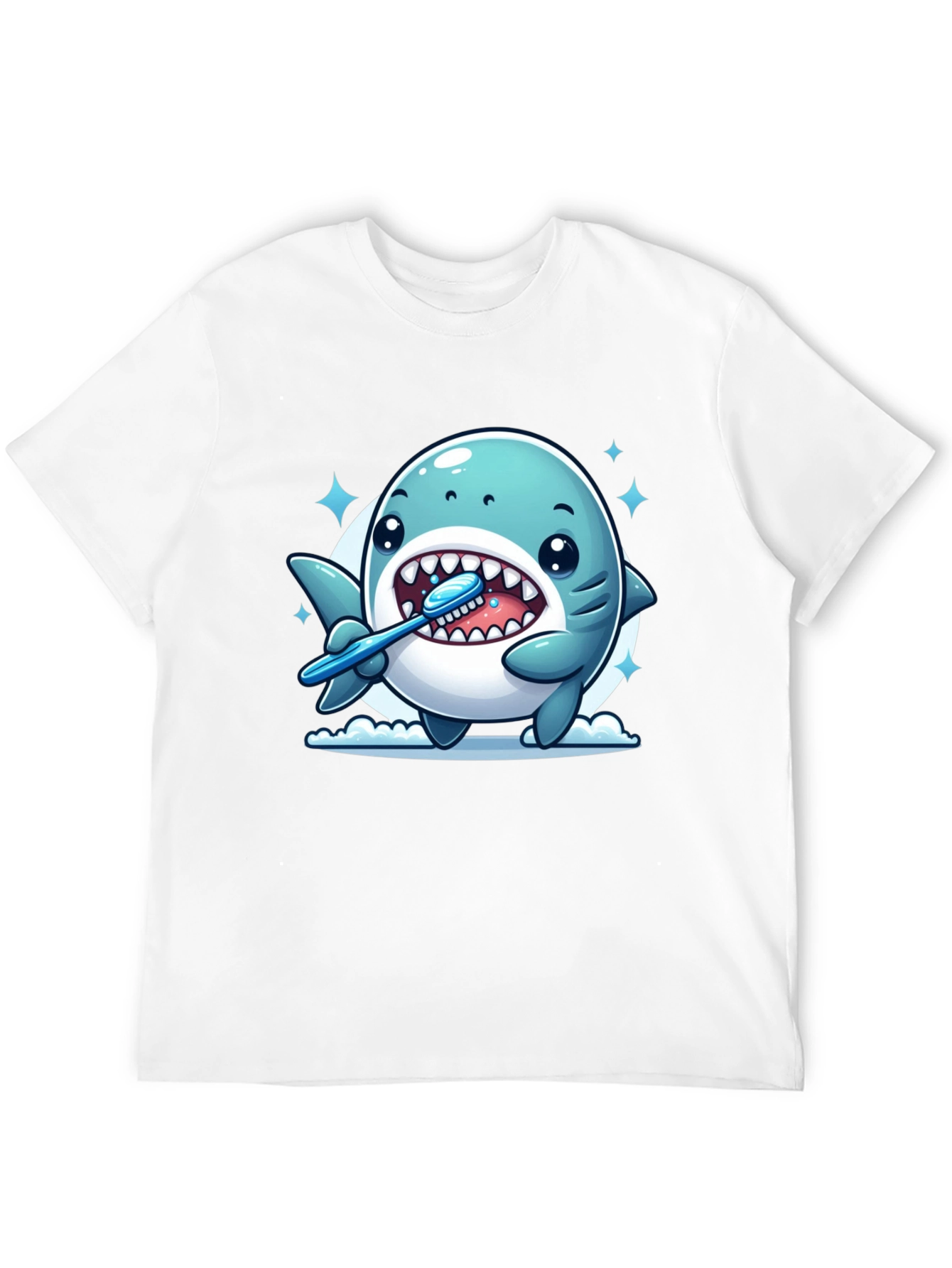 Cute Shark Brushing Teeth Graphic Tee