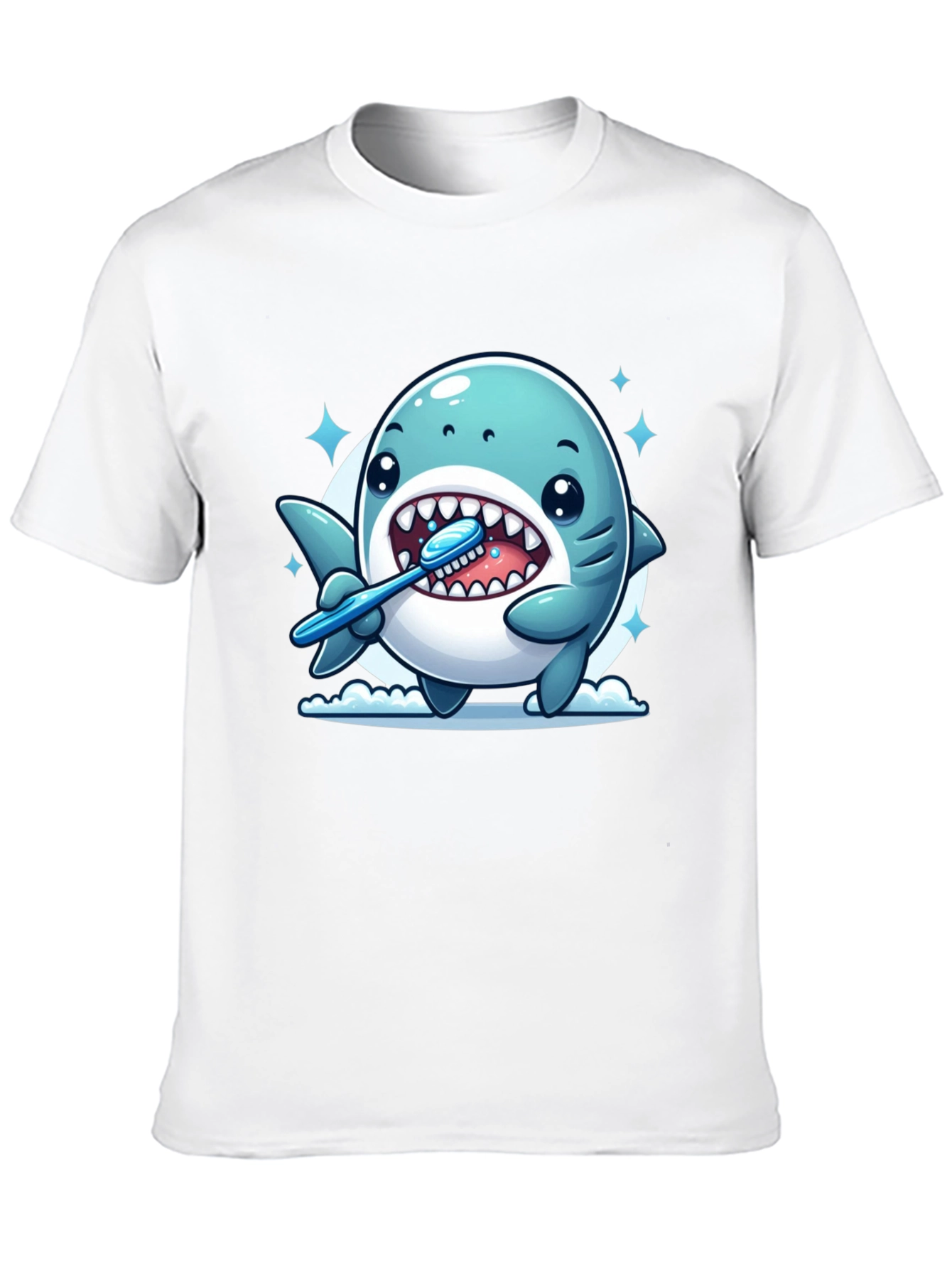 Cute Shark Brushing Teeth Graphic Tee