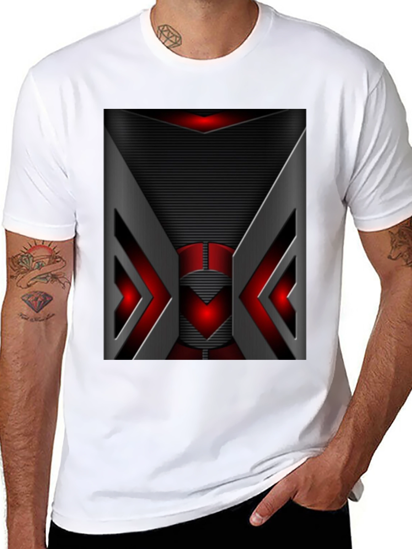 Futuristic Red & Gray Graphic T-Shirt