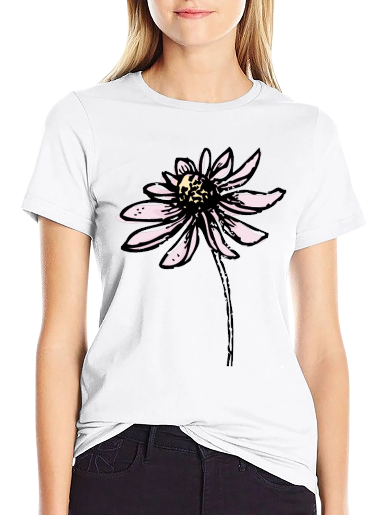 Black T-Shirt with Floral Graphic Print