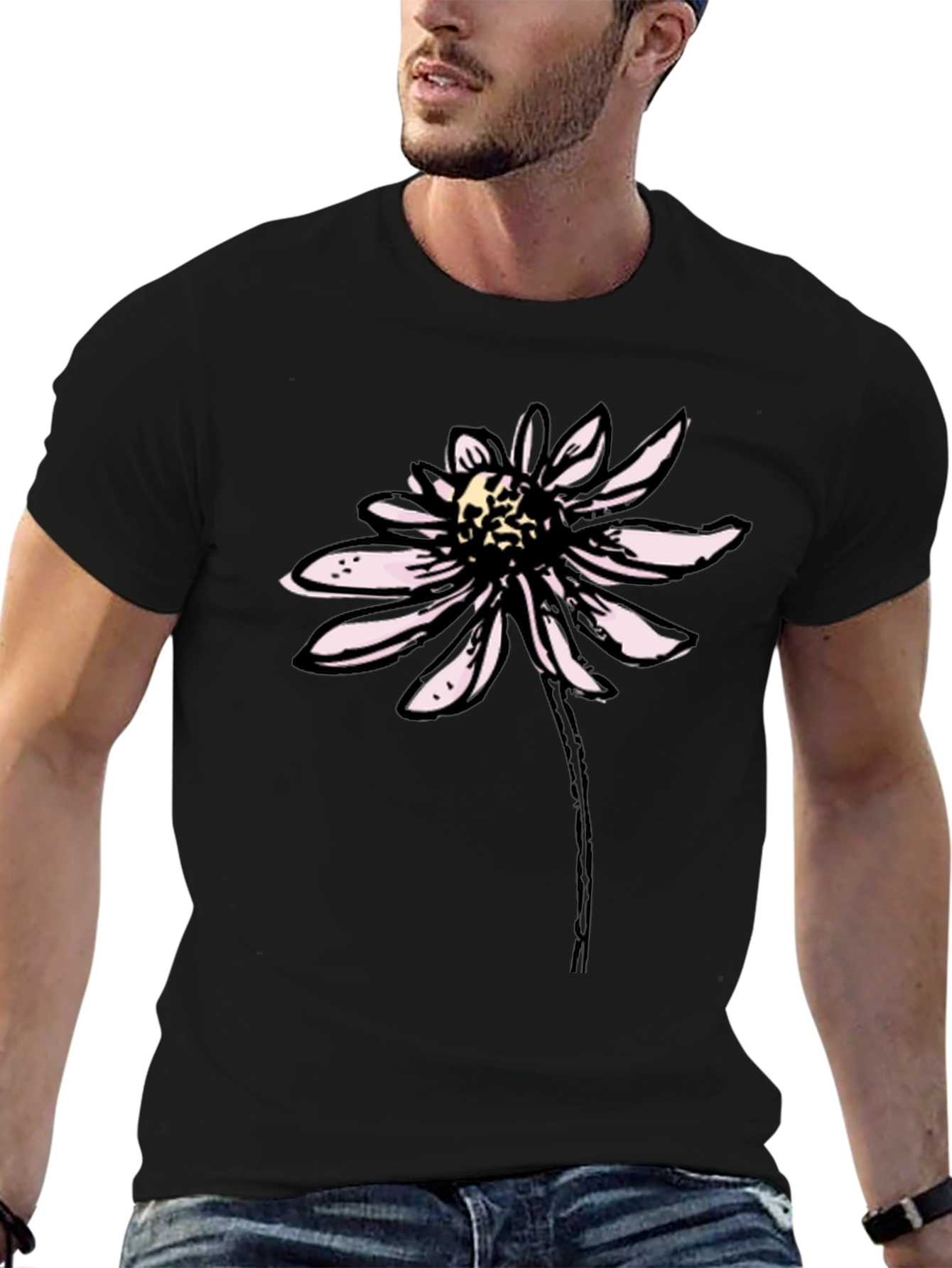 Black T-Shirt with Floral Graphic Print