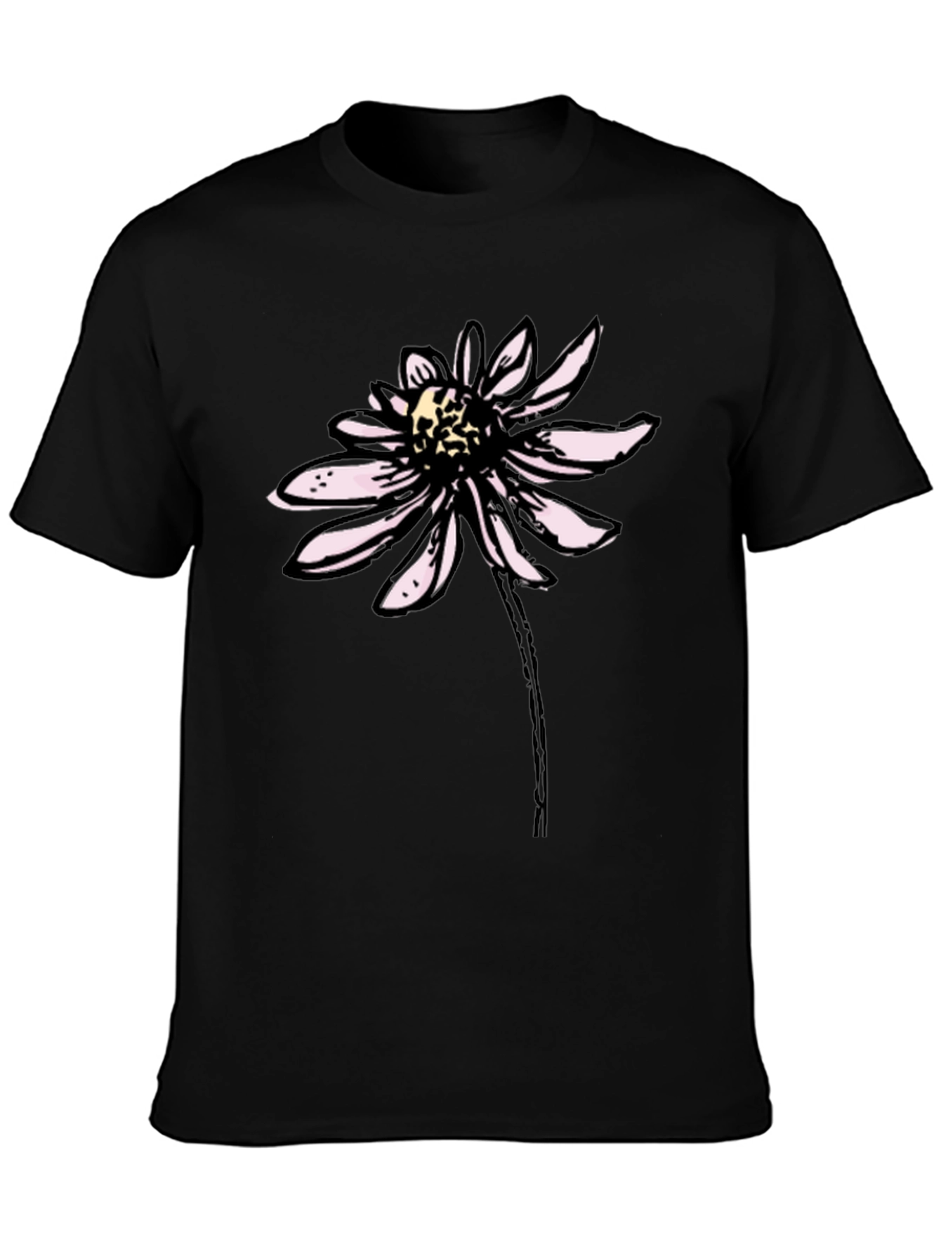 Black T-Shirt with Floral Graphic Print