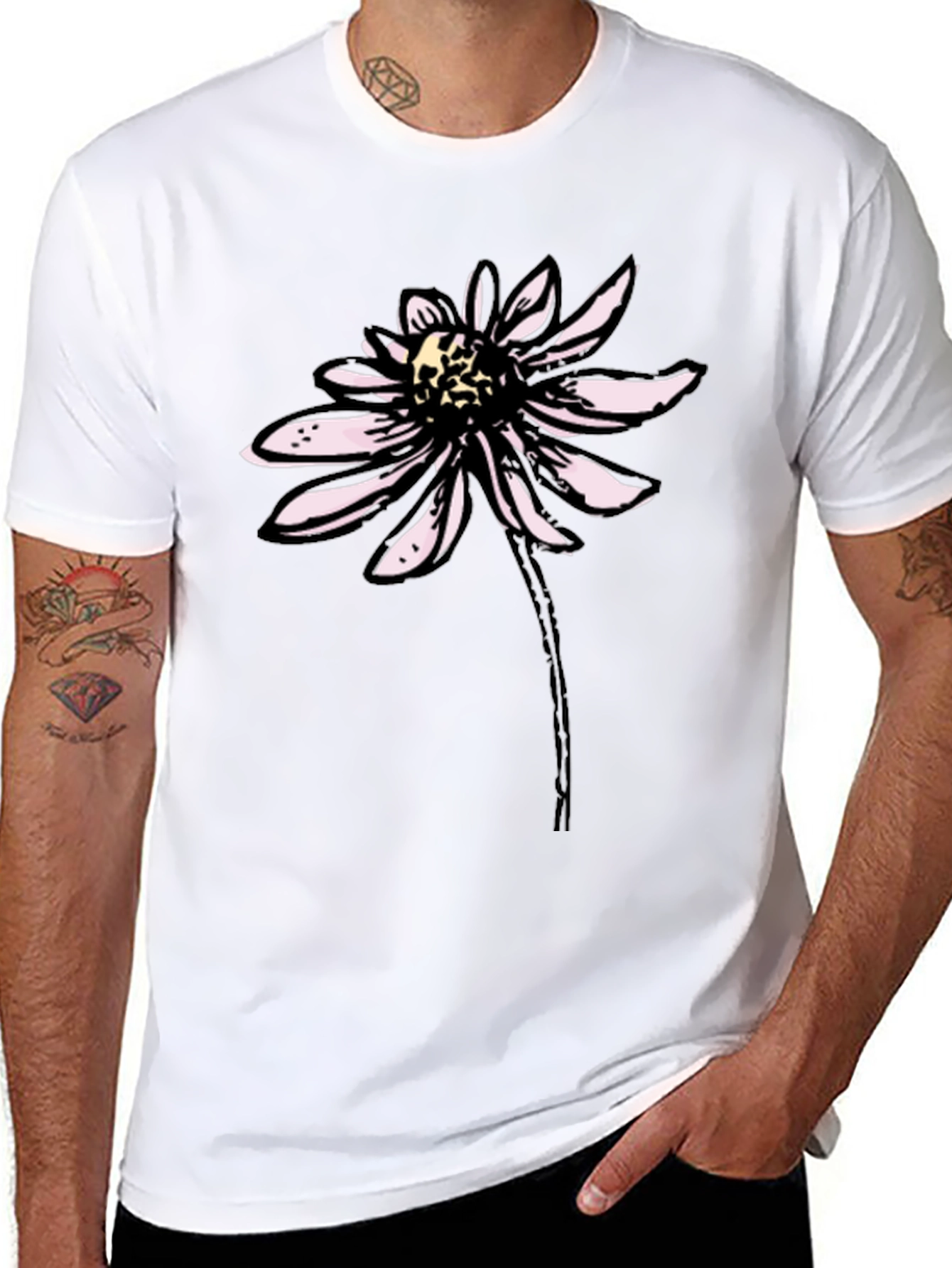 Black T-Shirt with Floral Graphic Print