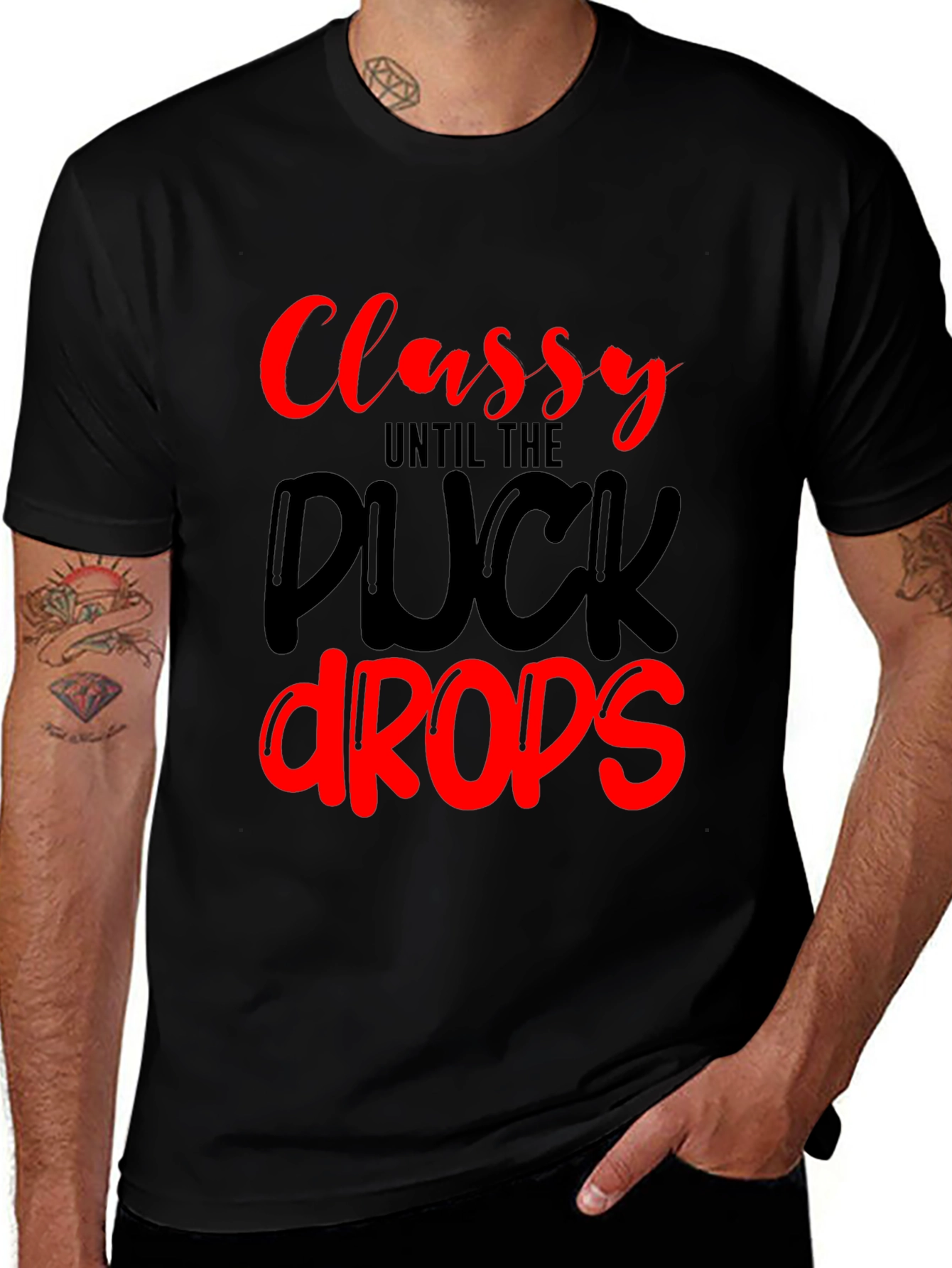 Classy Until The Puck Drops Black Graphic Tee