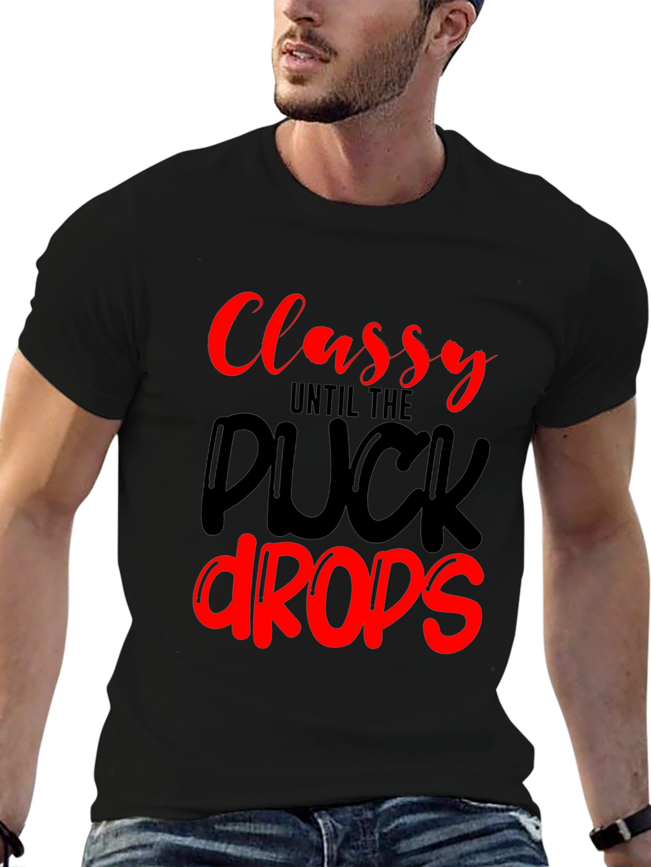 Classy Until The Puck Drops Black Graphic Tee