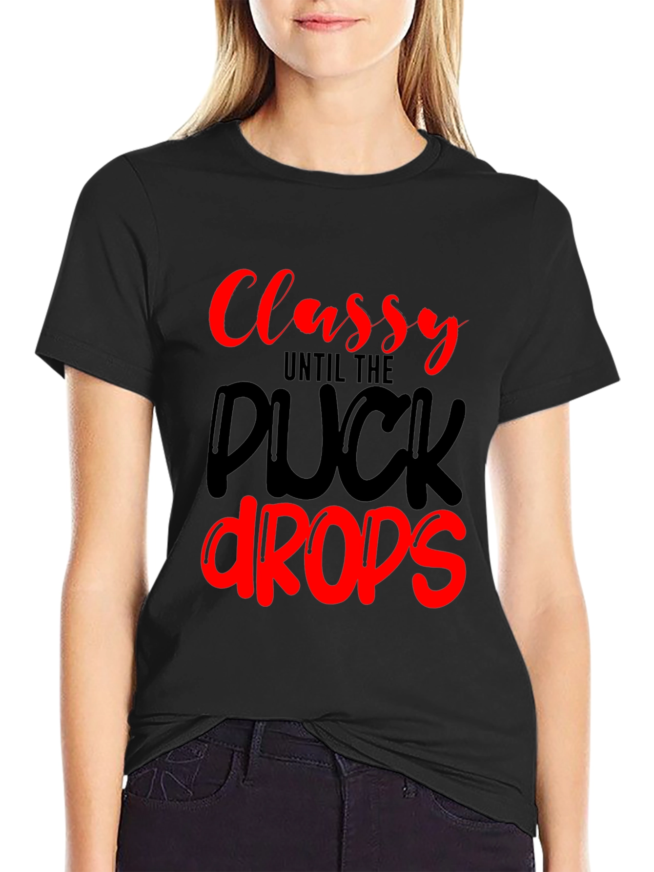 Classy Until The Puck Drops Black Graphic Tee
