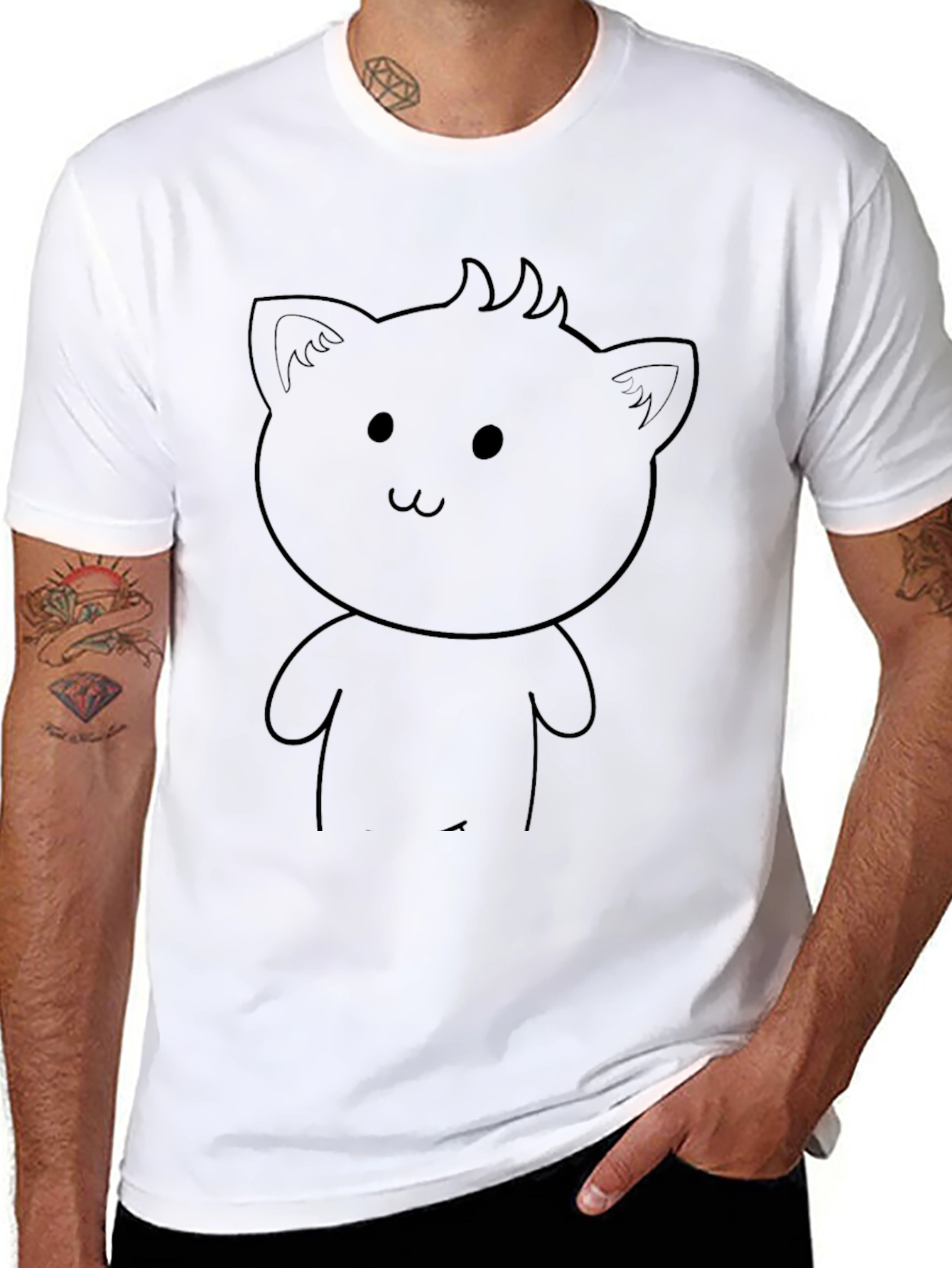 Cute Cat Graphic Black T-Shirt