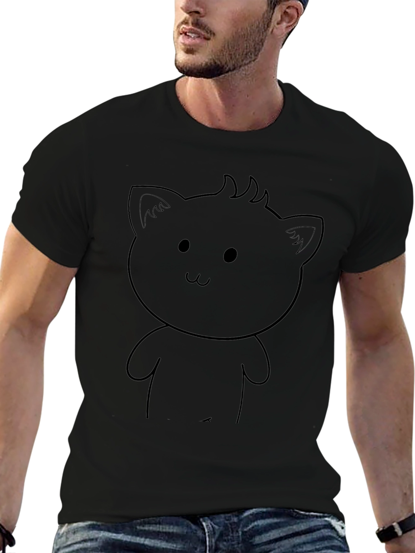 Cute Cat Graphic Black T-Shirt