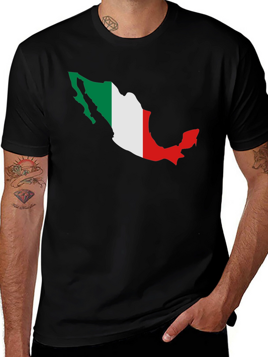 Mexico Flag Map Graphic Tee - Black Short Sleeve T-Shirt
