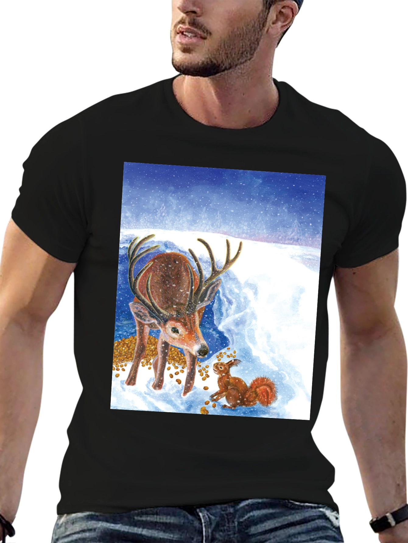 Winter Deer and Squirrel Graphic Tee