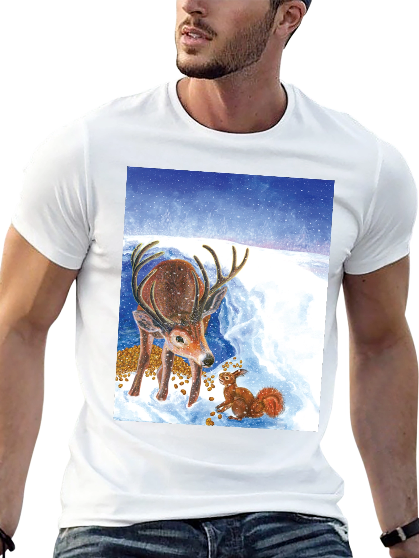Winter Deer and Squirrel Graphic Tee