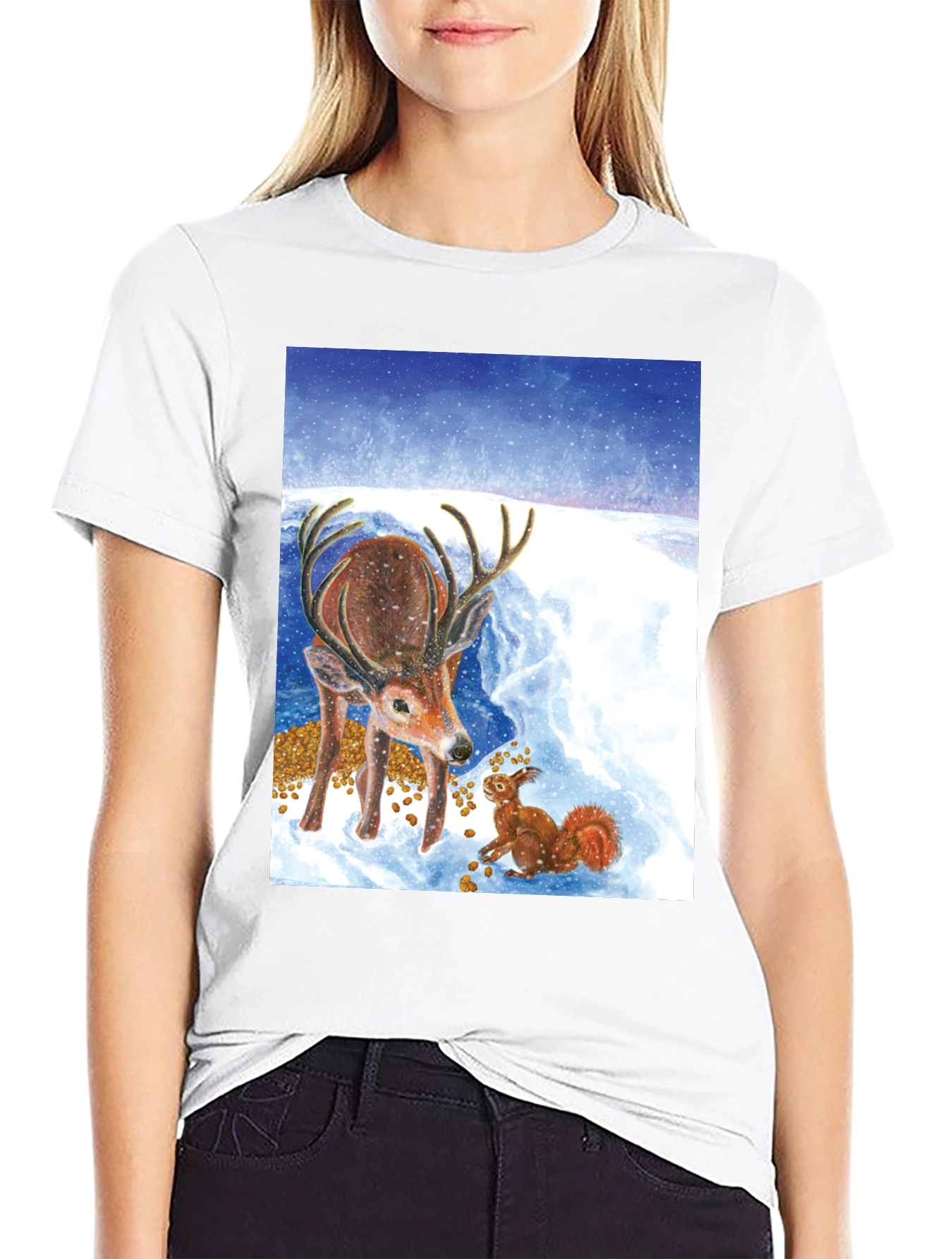 Winter Deer and Squirrel Graphic Tee