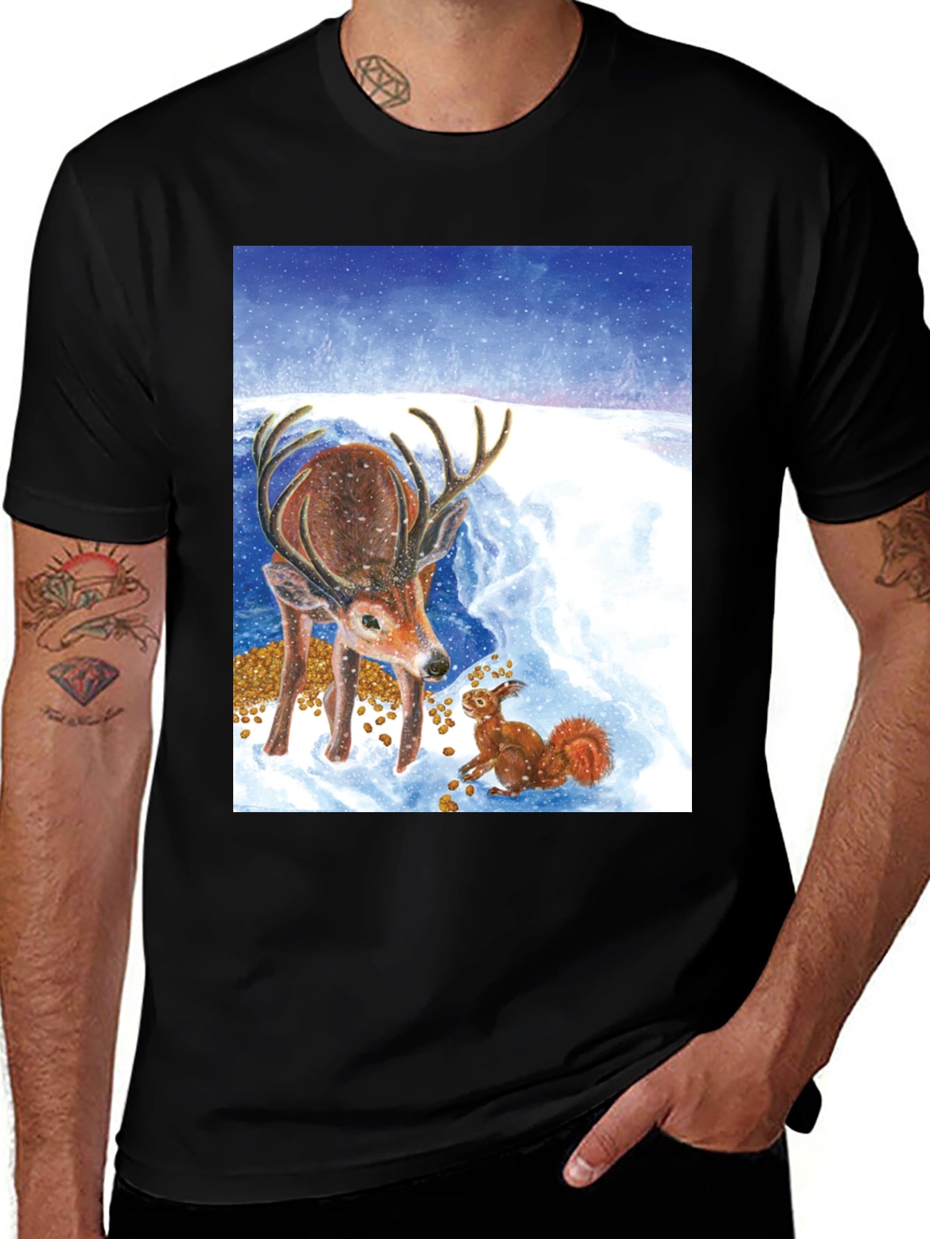 Winter Deer and Squirrel Graphic Tee