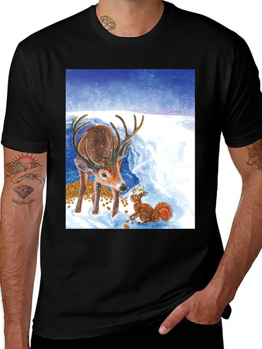 Winter Deer and Squirrel Graphic Tee