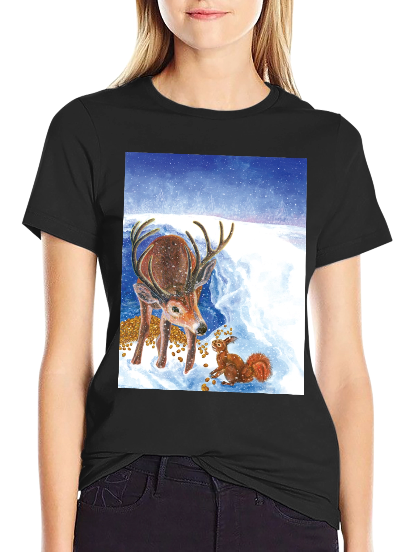 Winter Deer and Squirrel Graphic Tee