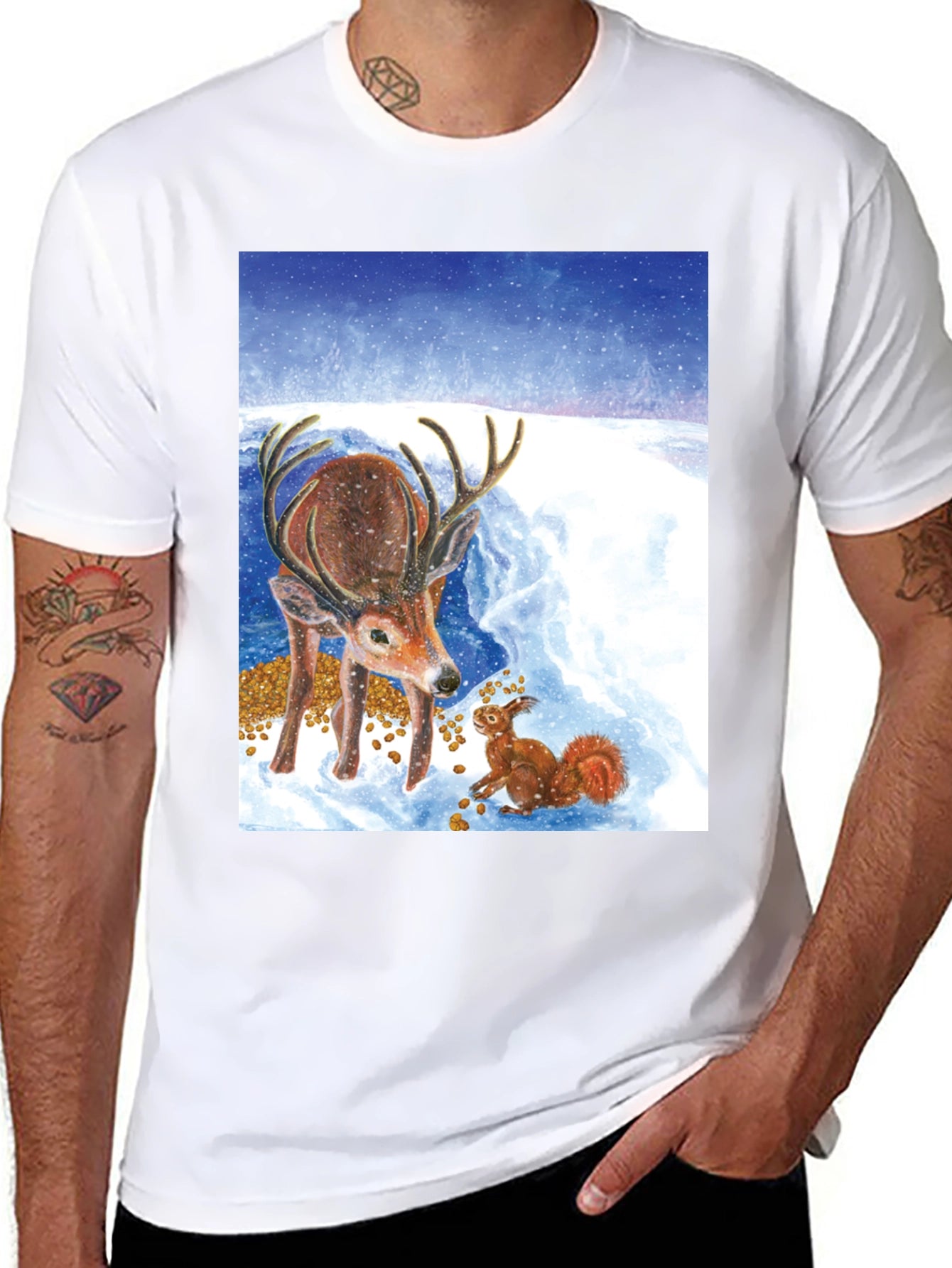 Winter Deer and Squirrel Graphic Tee
