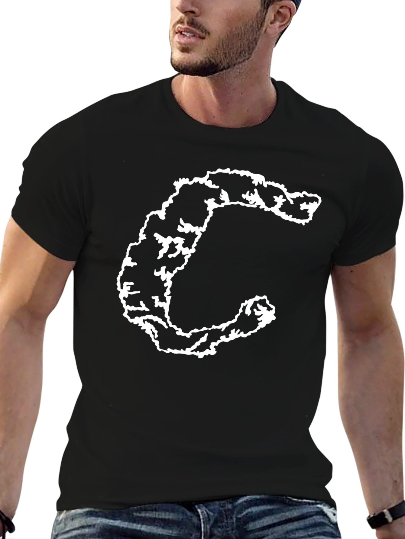 Black T-Shirt with Distressed C Graphic