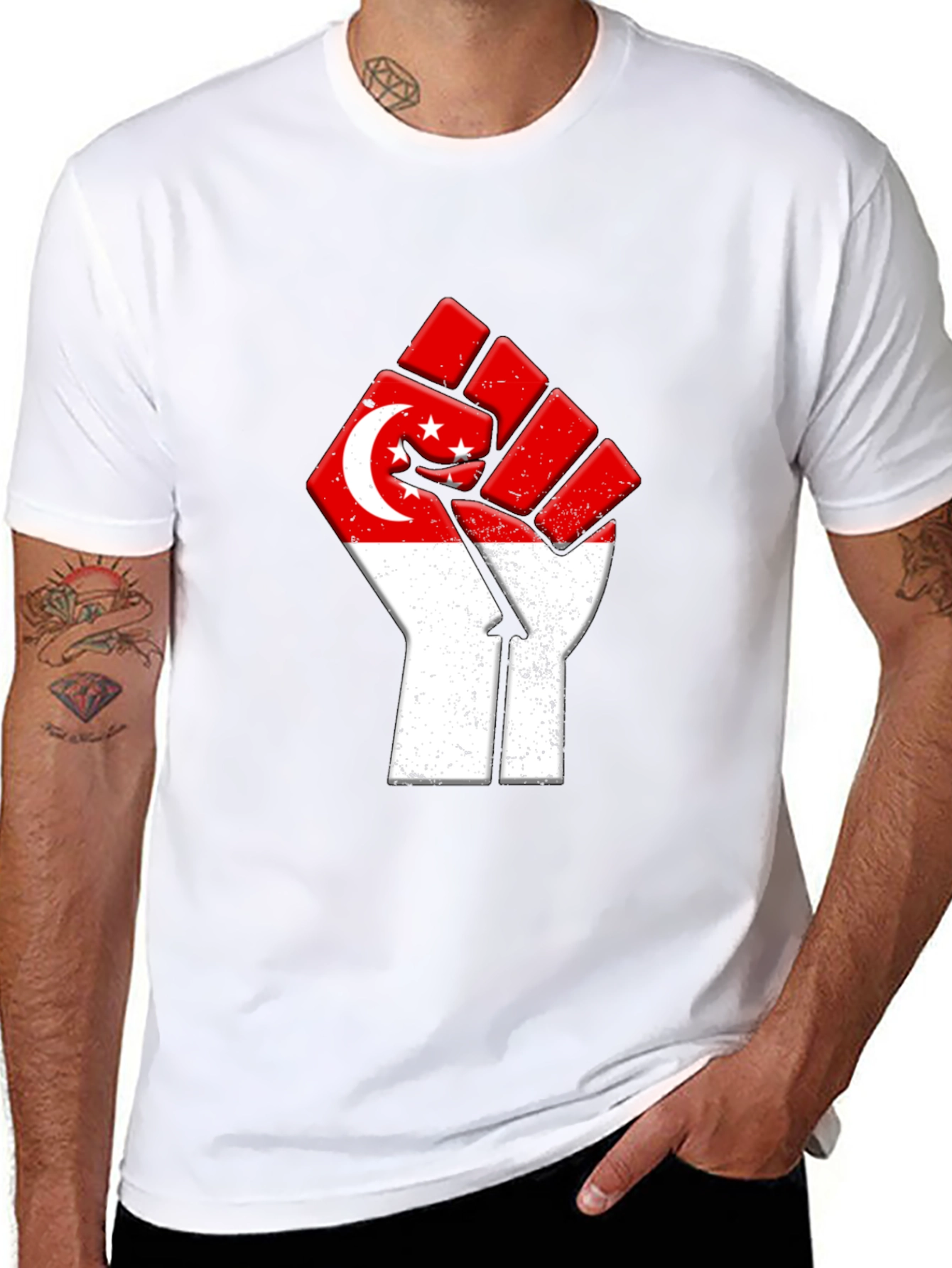 Singapore Flag Fist T-Shirt