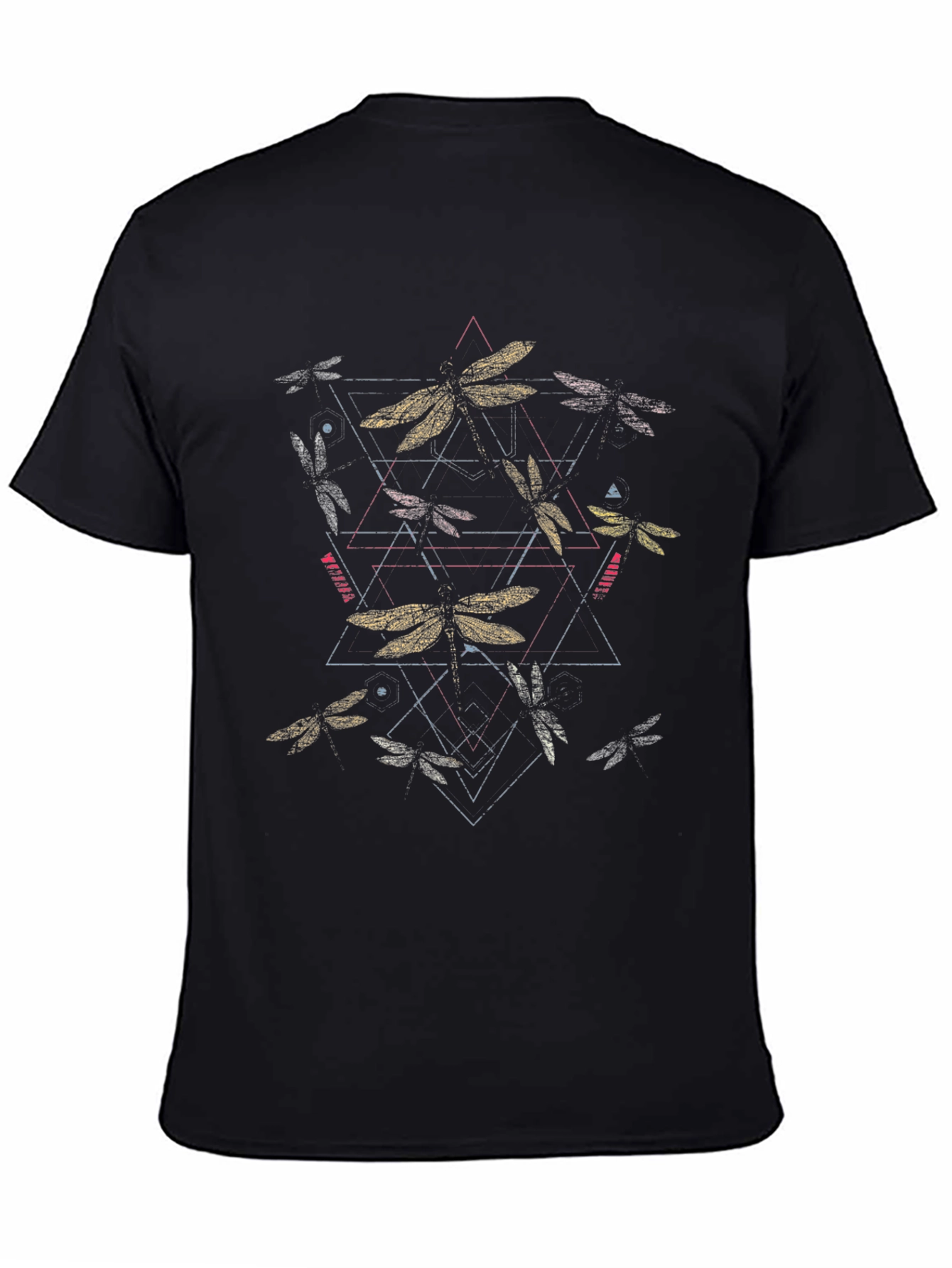 Geometric Dragonfly Graphic Tee - Black