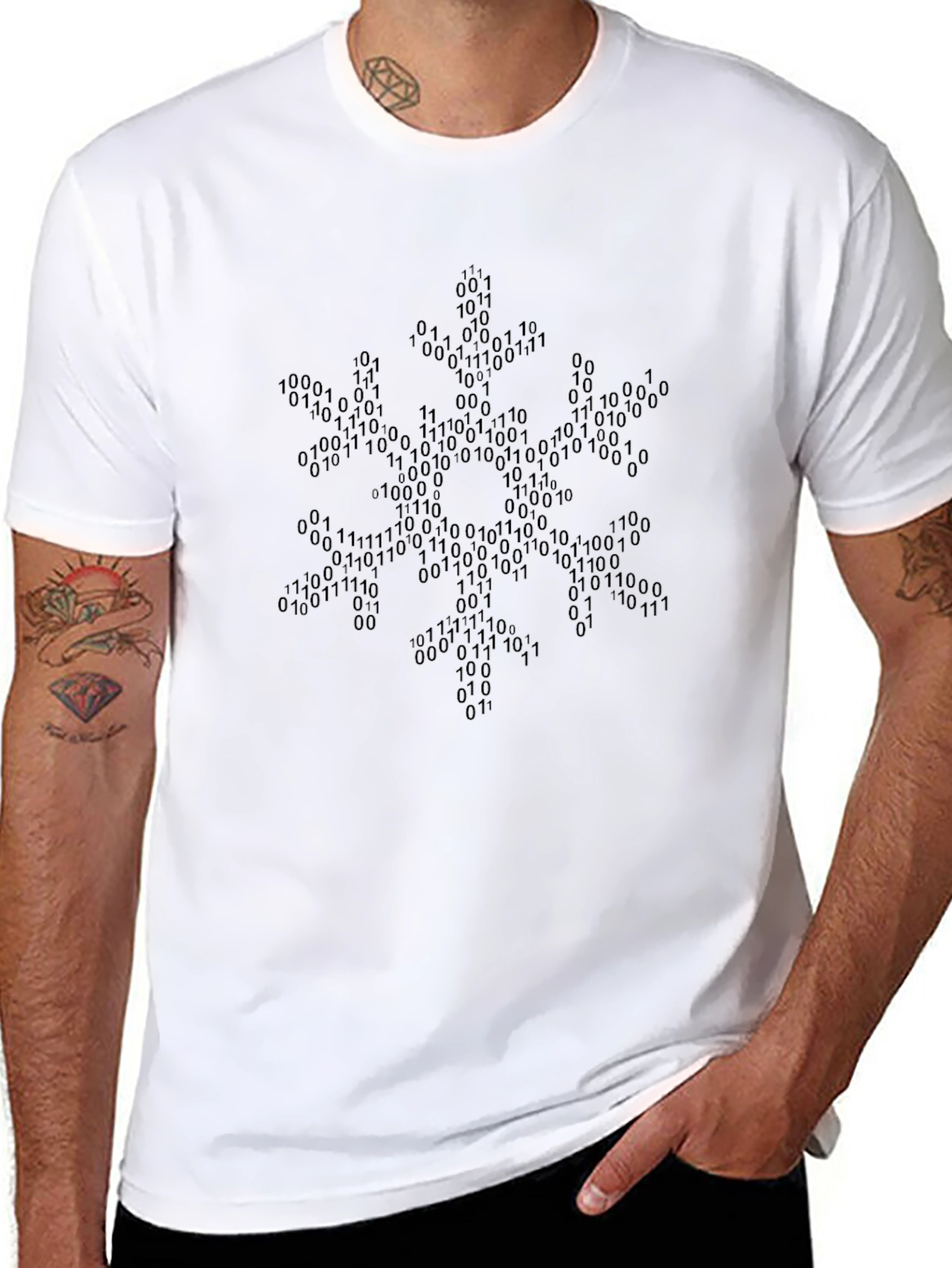 Binary Code Snowflake Graphic Tee - Black