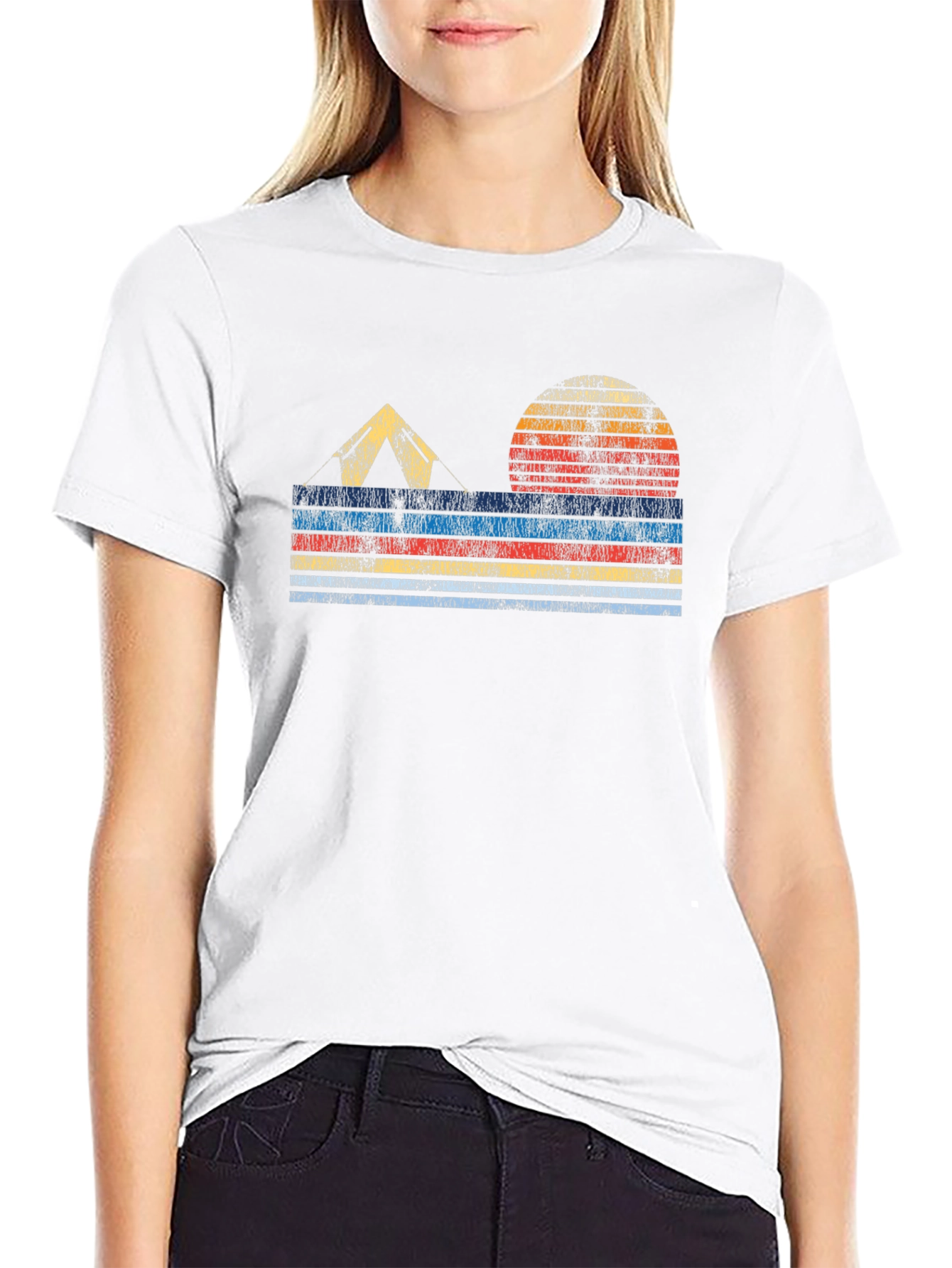 Retro Camping T-Shirt - Tent & Sunset Design