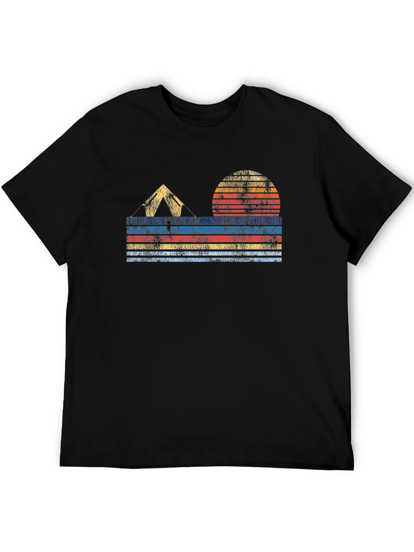 Retro Camping T-Shirt - Tent & Sunset Design