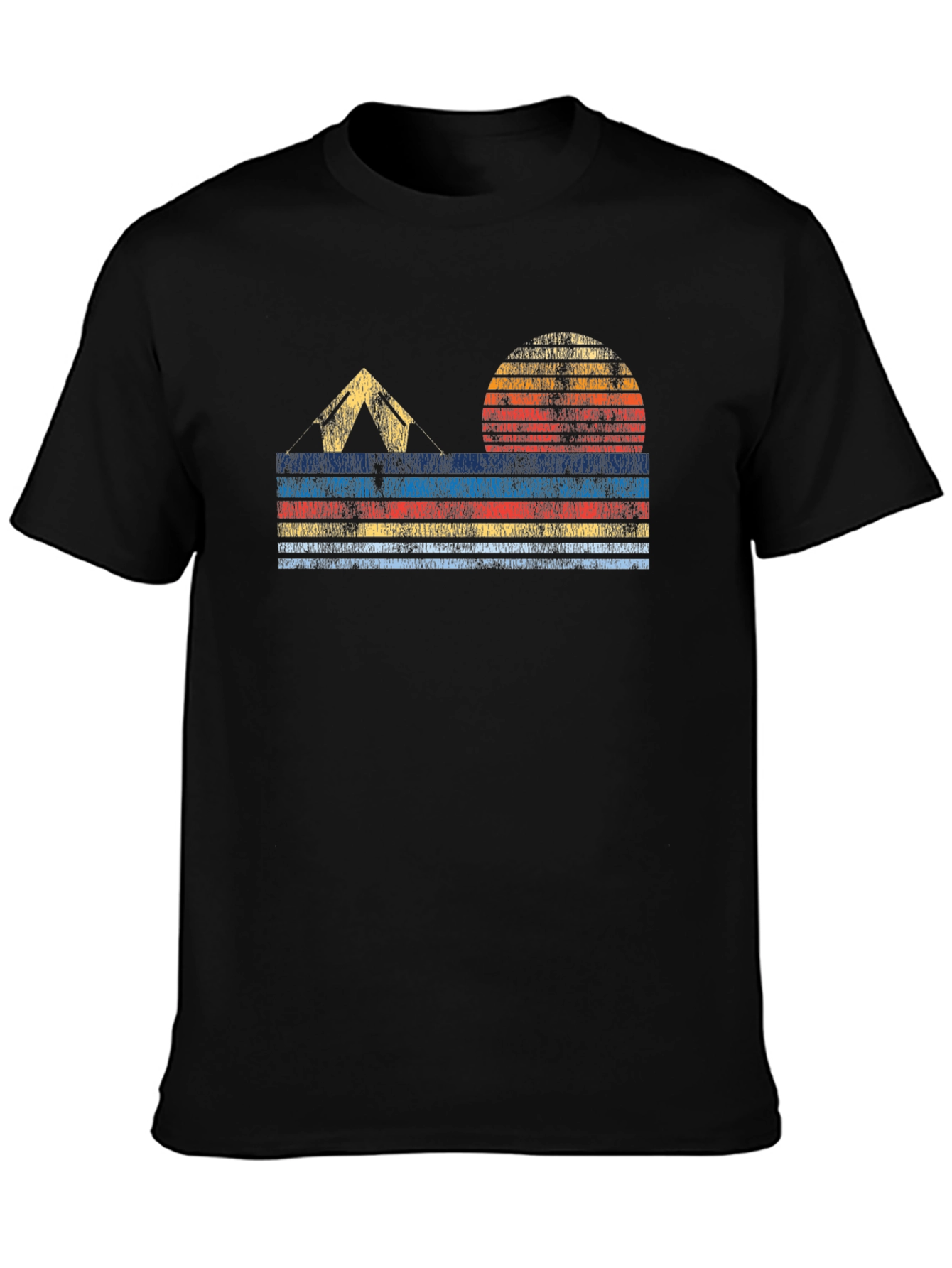 Retro Camping T-Shirt - Tent & Sunset Design