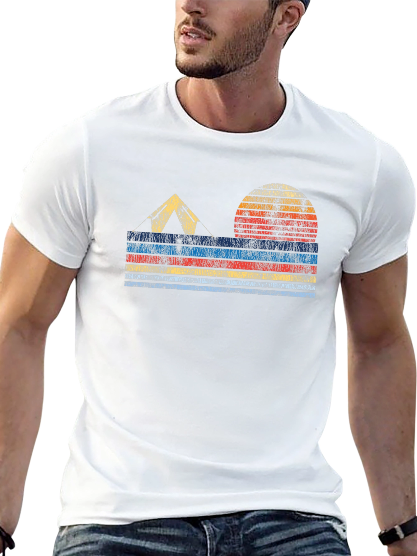 Retro Camping T-Shirt - Tent & Sunset Design