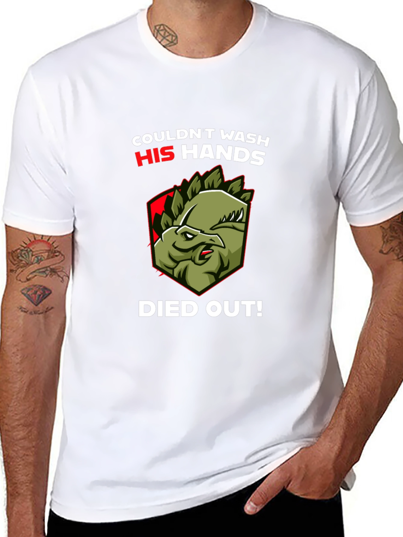 Couldnt Wash Hands Dinosaur T-Shirt Funny Graphic Tee
