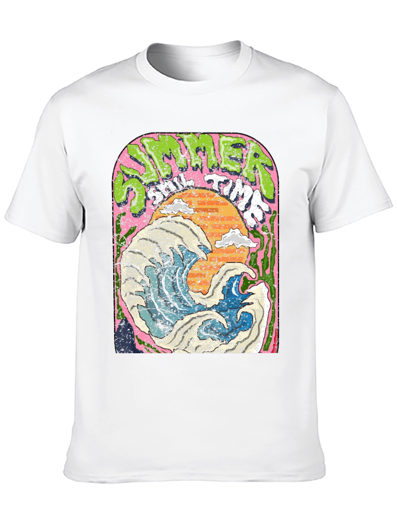 Summer Time Wave Graphic Black T-Shirt