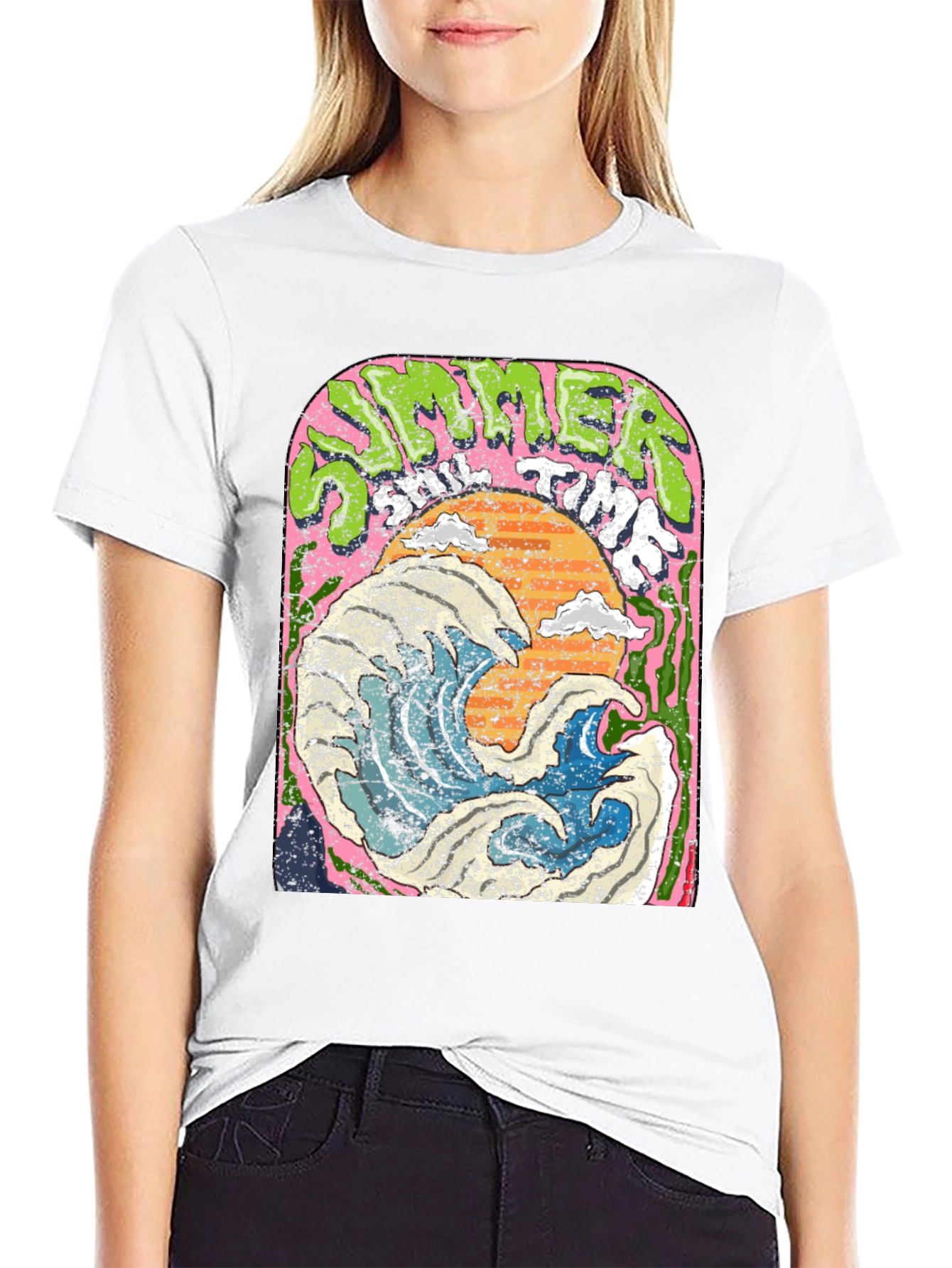Summer Time Wave Graphic Black T-Shirt