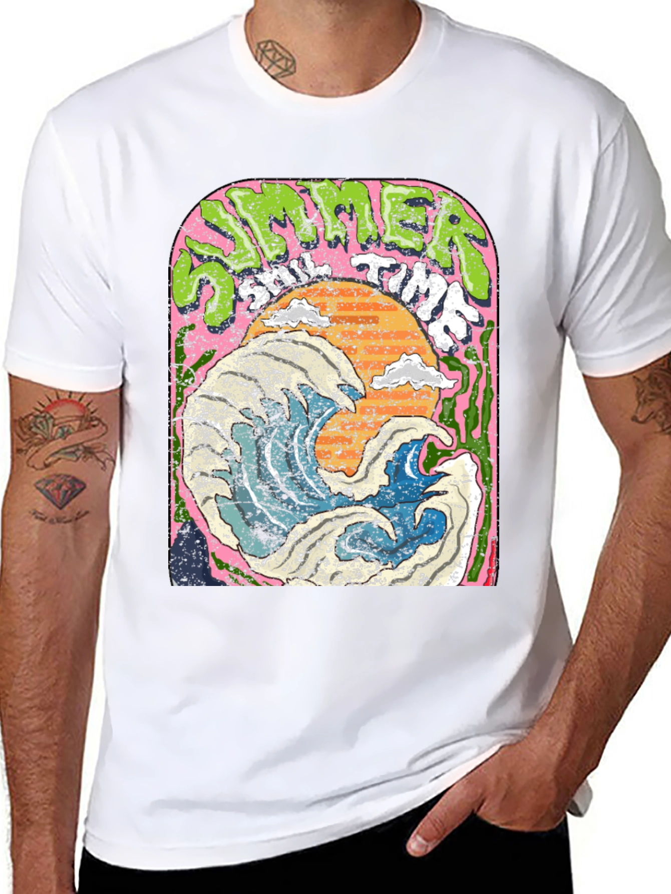 Summer Time Wave Graphic Black T-Shirt