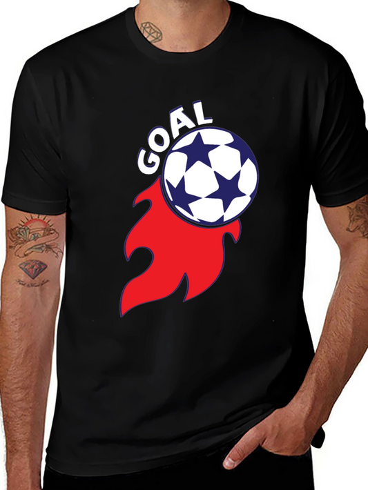 Goal! Soccer Ball Flame Graphic Tee - Stylish Black T-Shirt