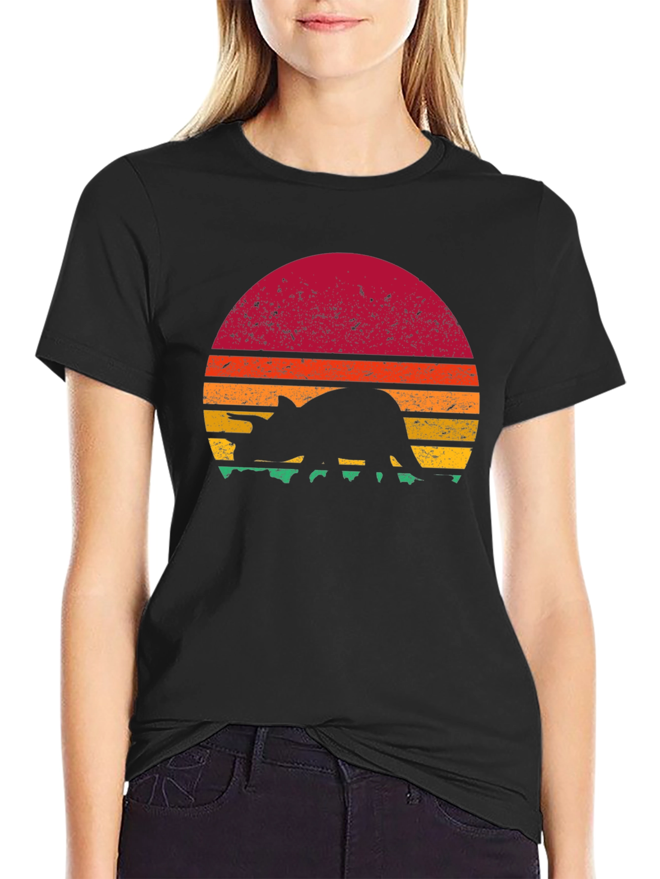 Retro Dinosaur Sunset Graphic T-Shirt