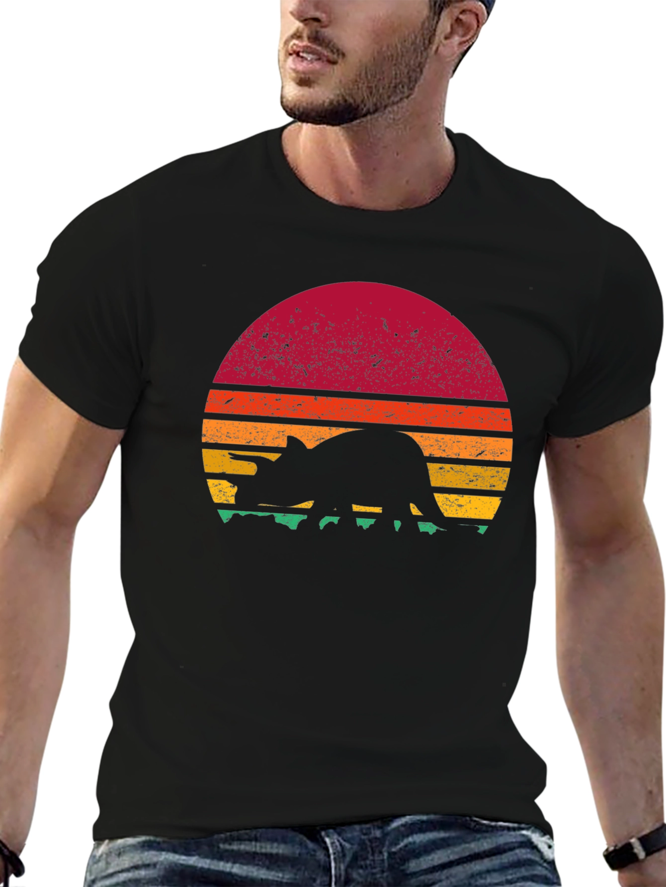 Retro Dinosaur Sunset Graphic T-Shirt