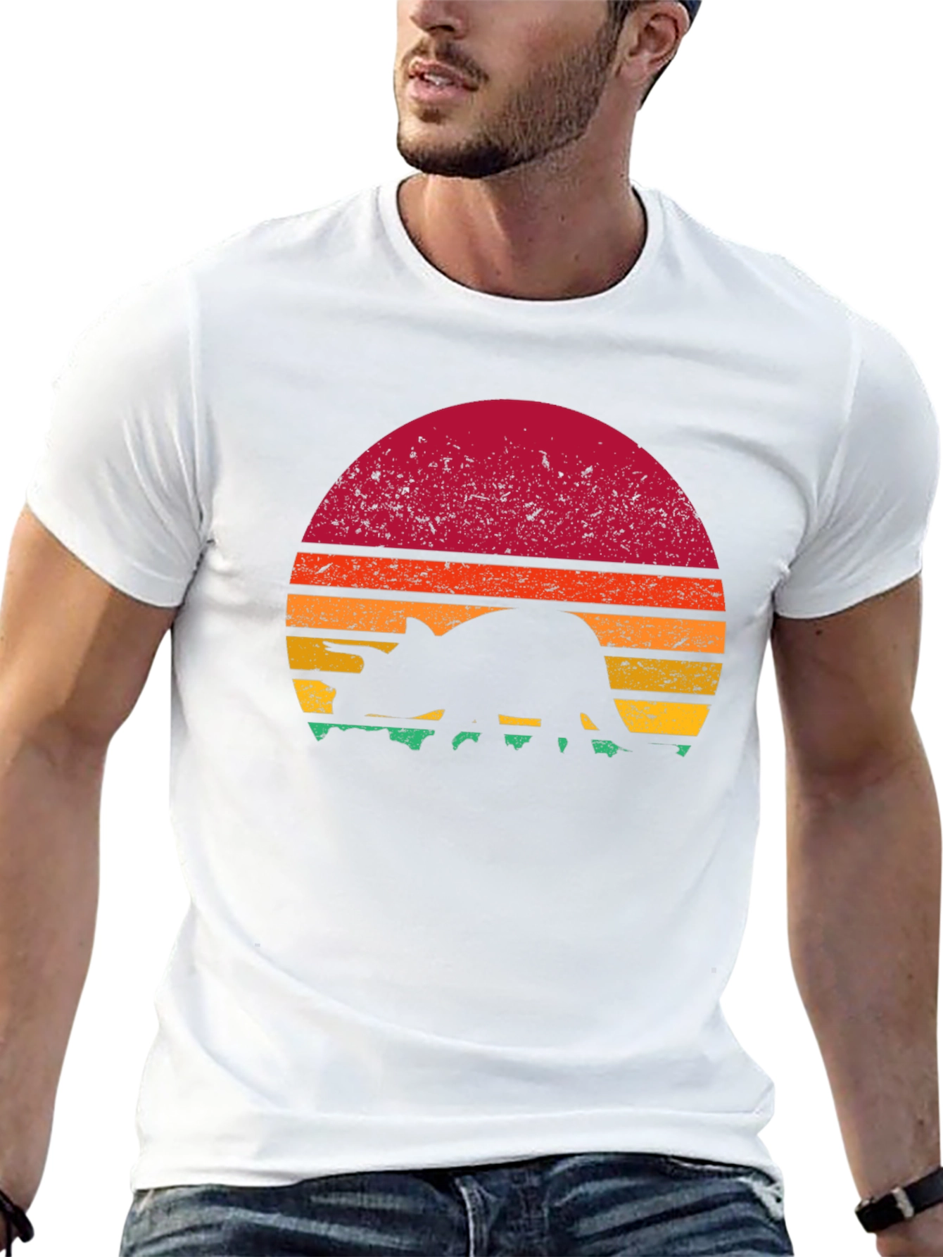 Retro Dinosaur Sunset Graphic T-Shirt