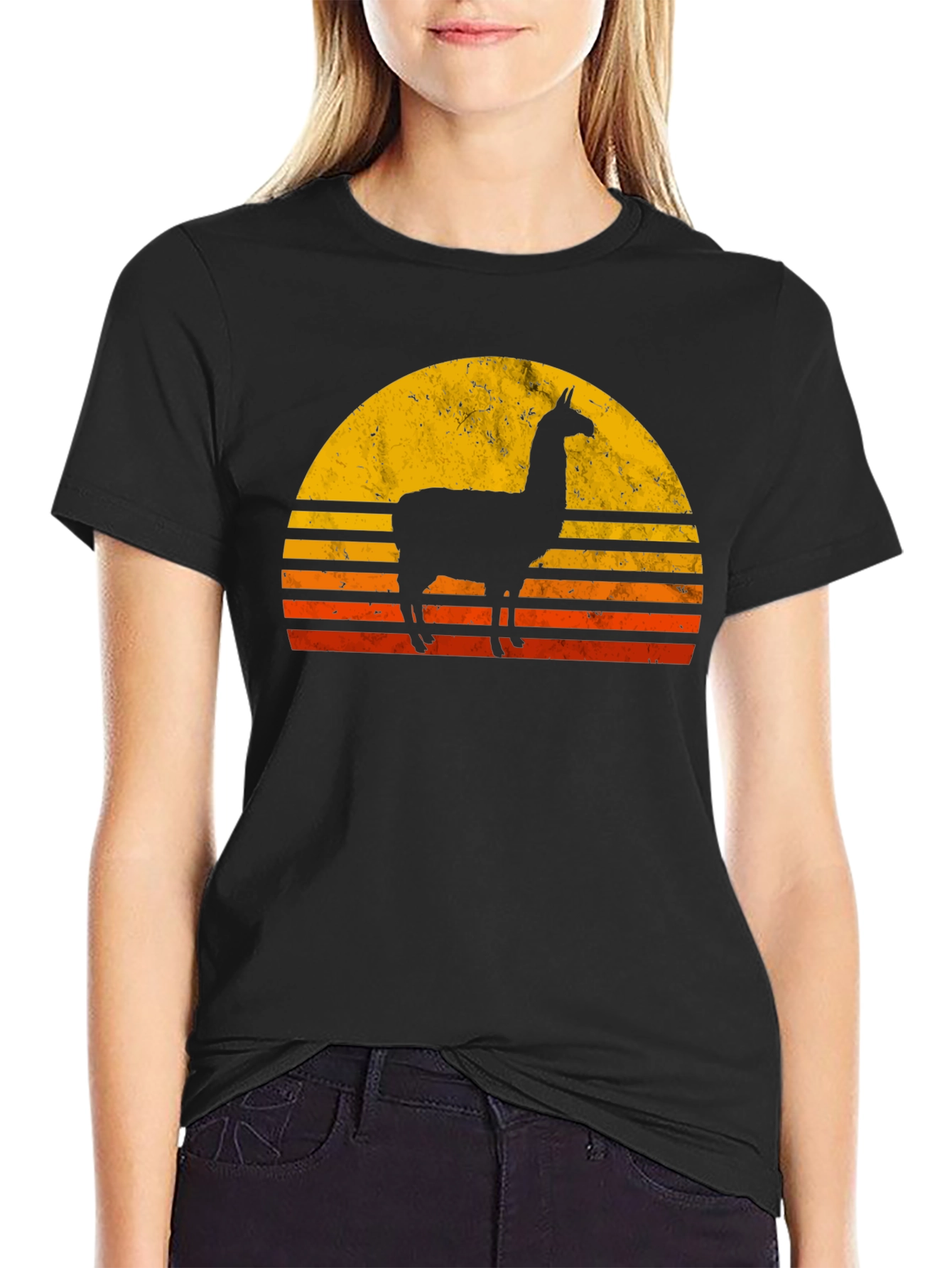 Llama Sunset Graphic T-Shirt - Retro Style