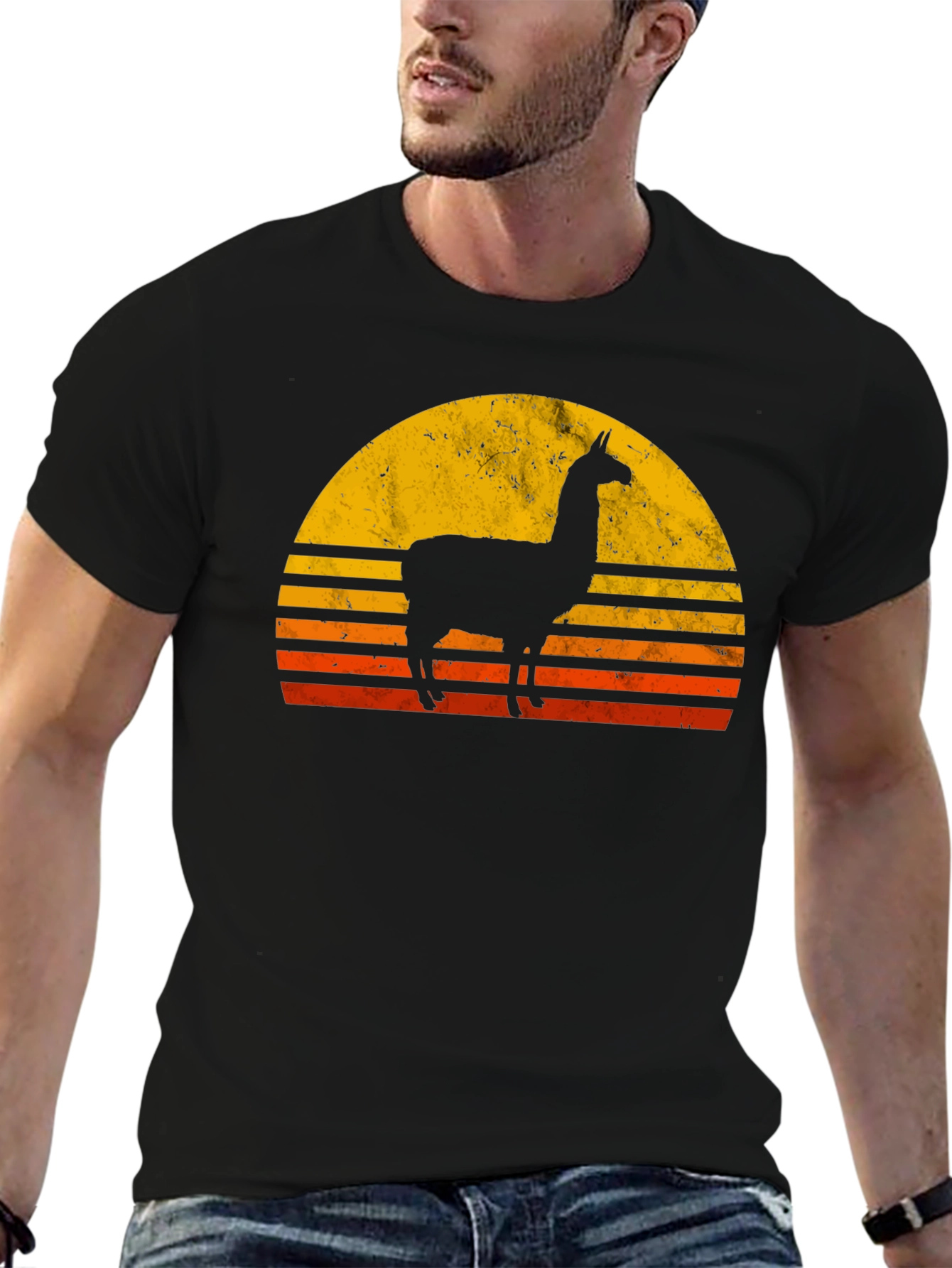 Llama Sunset Graphic T-Shirt - Retro Style